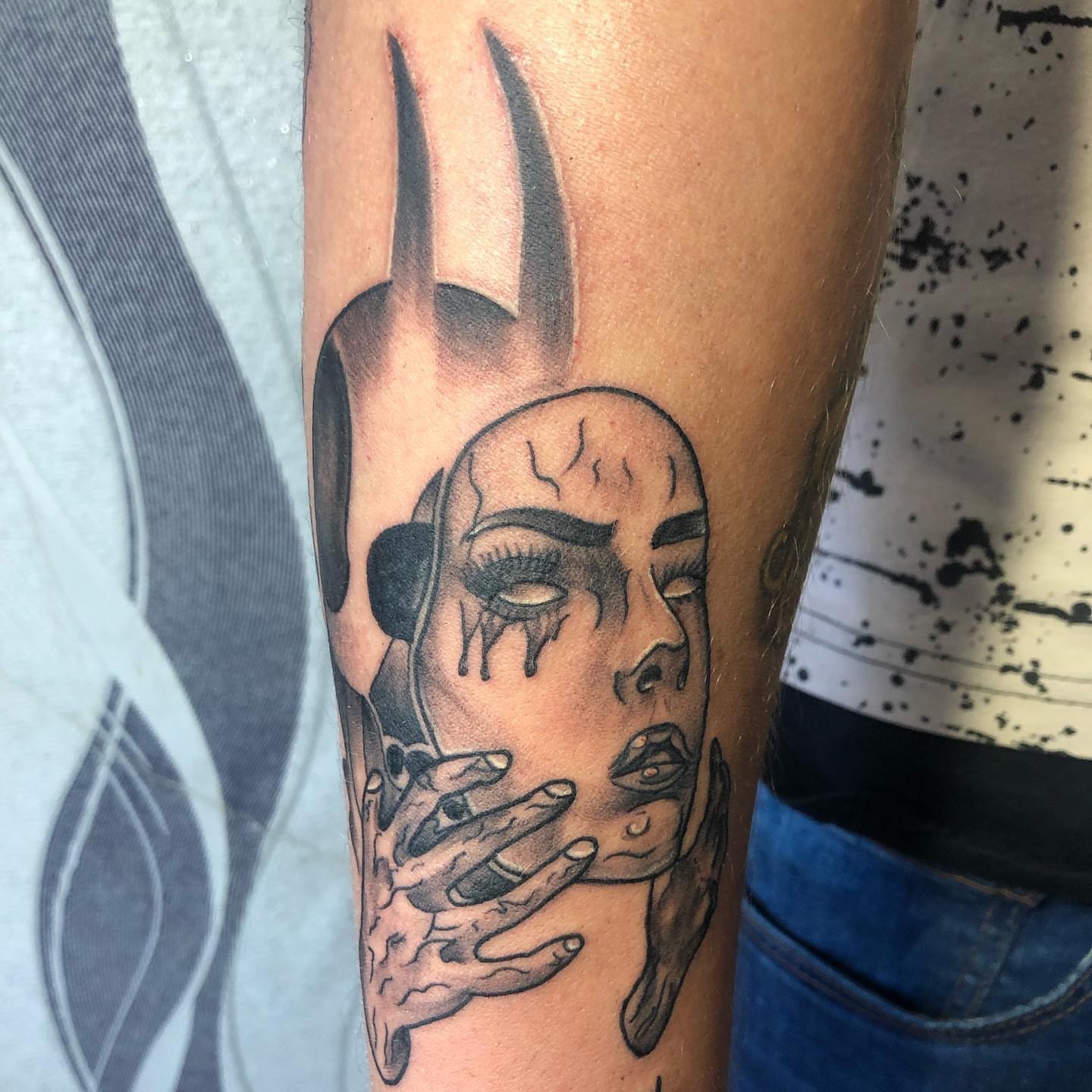 Woman's face realism tattoo on the forearm by Tattoo Artist πΊπΈ