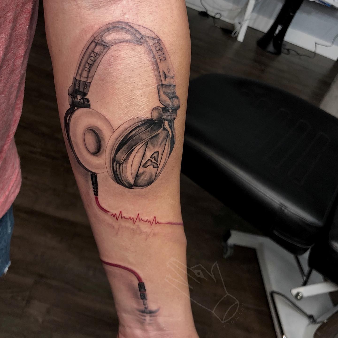 Headphones realism tattoo on the forearm by ✧ Maria ✧