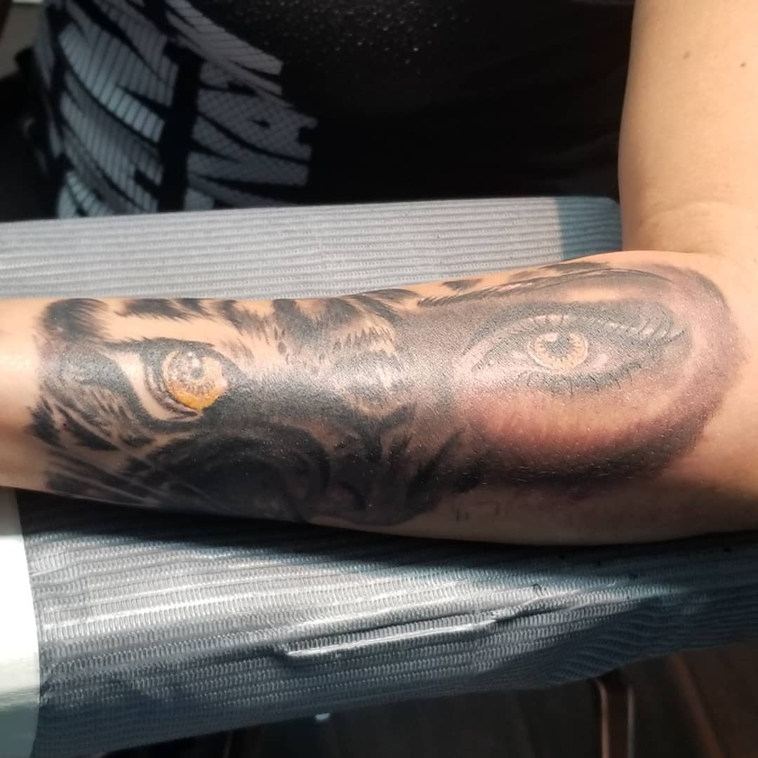 Eyes realism tattoo on the forearm by Miguel-C, Houston, Texas