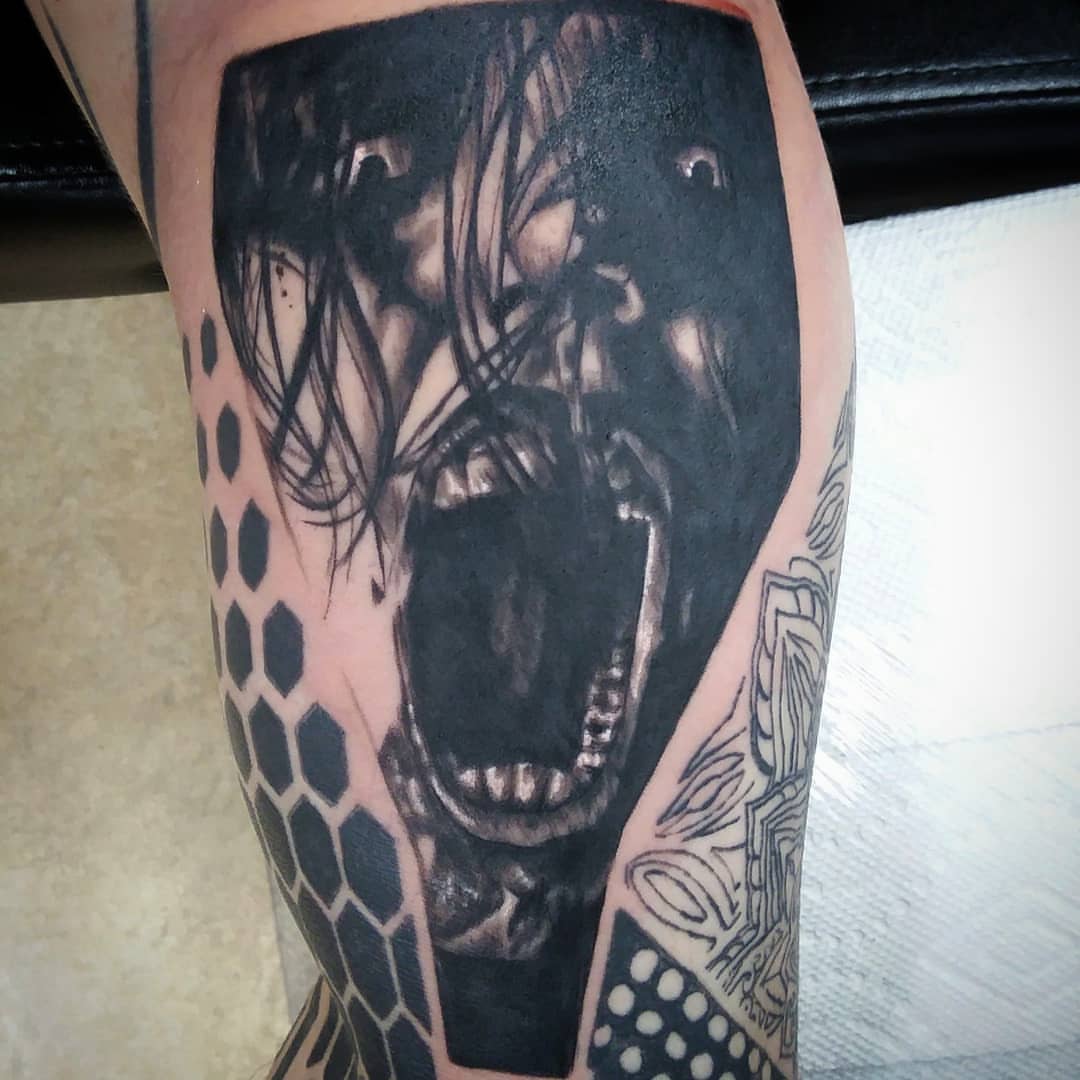 Tattoo by @templ5 — dotwork, realism