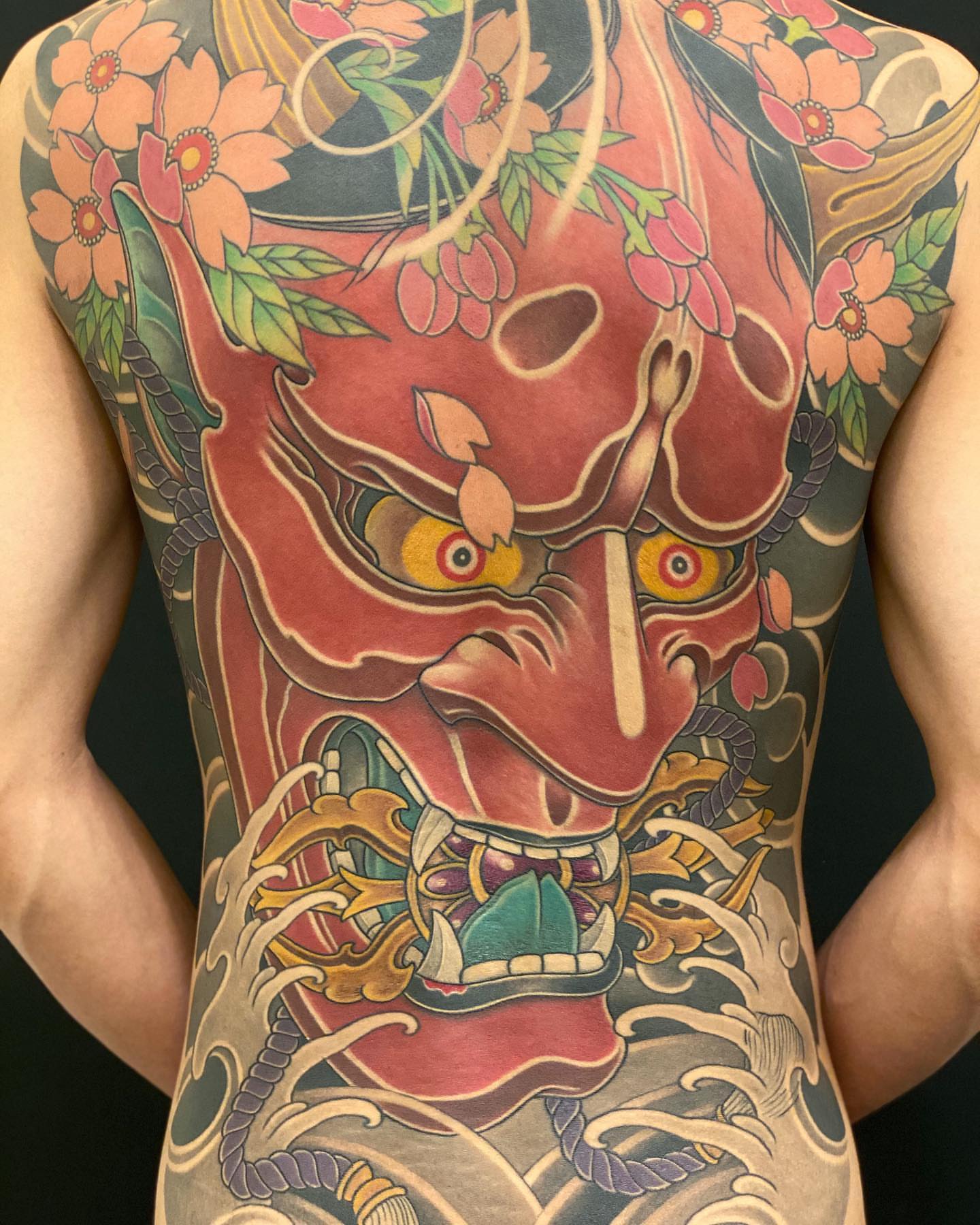Demon mask japanese irezumi tattoo on the back by 重君
