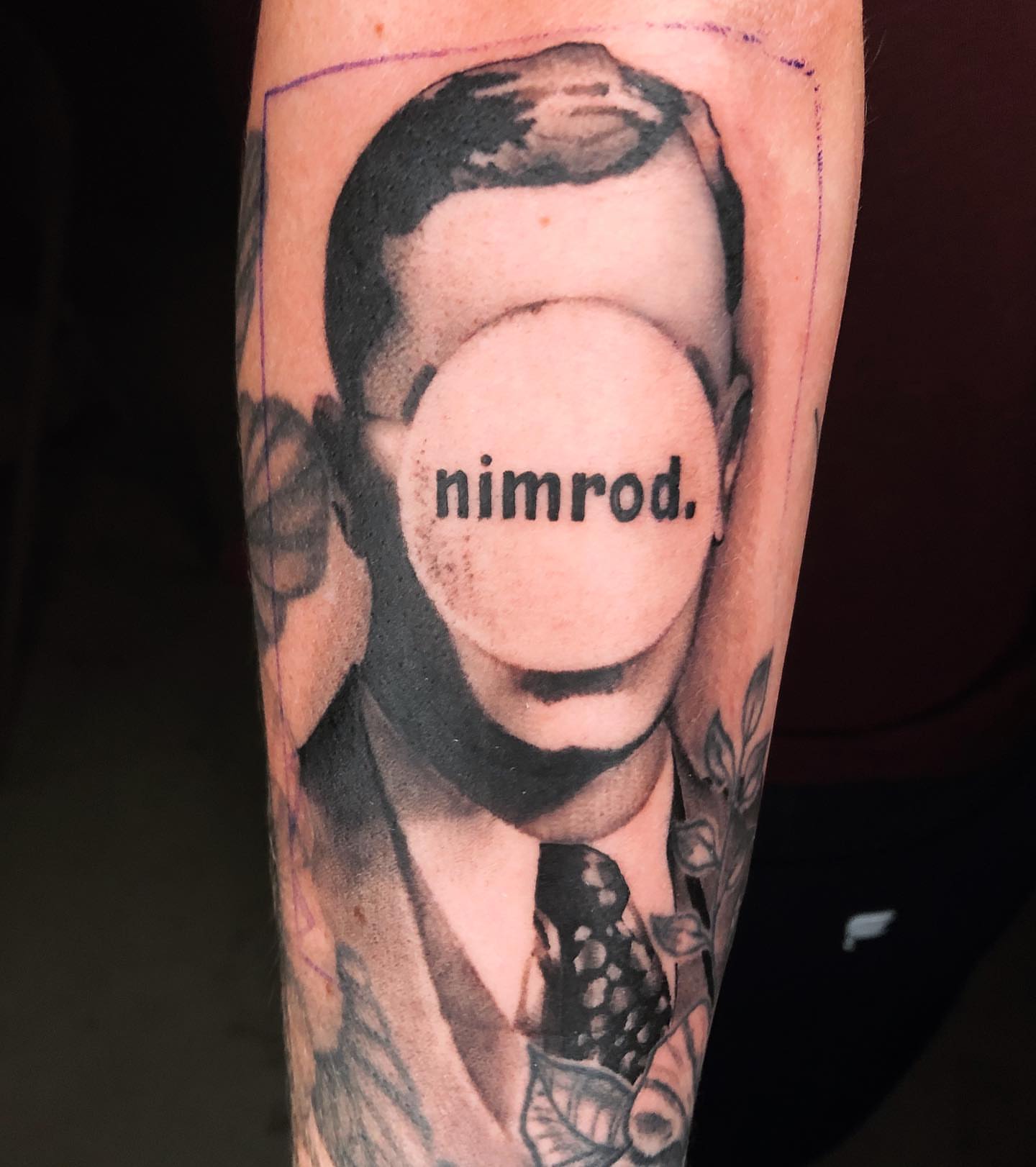 Nimrod black and grey tattoo on the forearm by David Torres