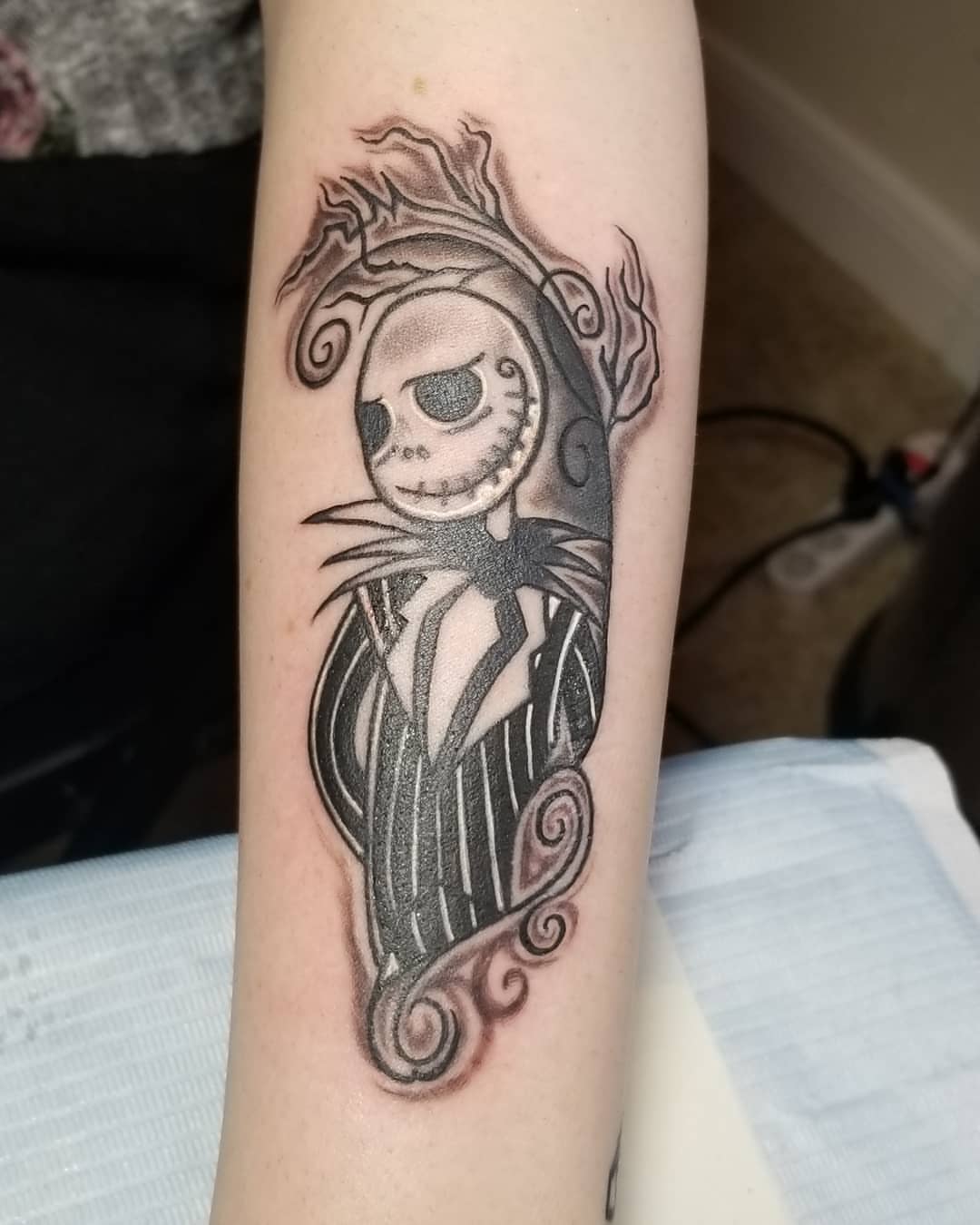 Jack Skellington realism tattoo on the forearm by Miguel-C, Houston, Texas