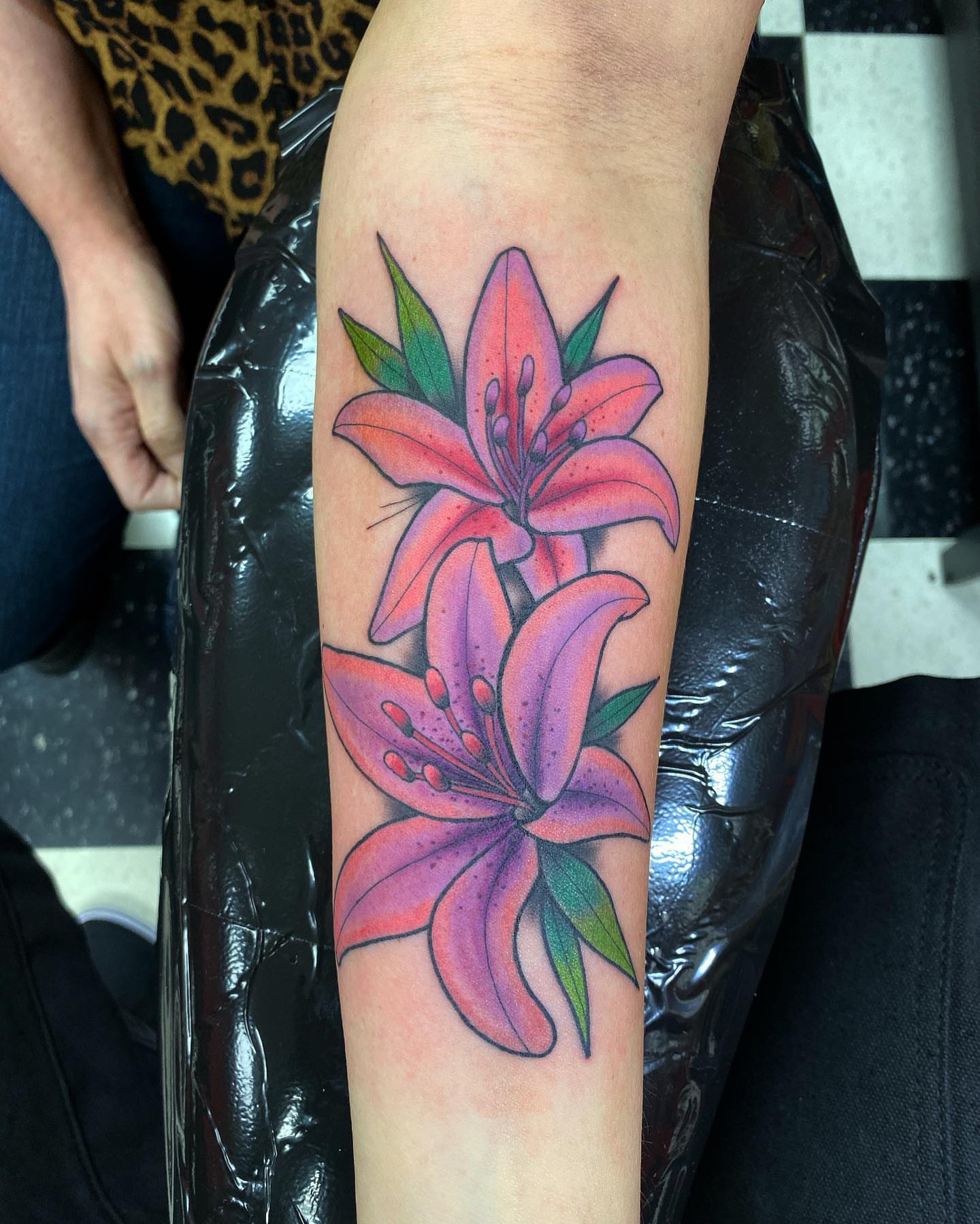 Lilies dotwork tattoo on the forearm by Jake Snoddy, Franklin, Tennessee
