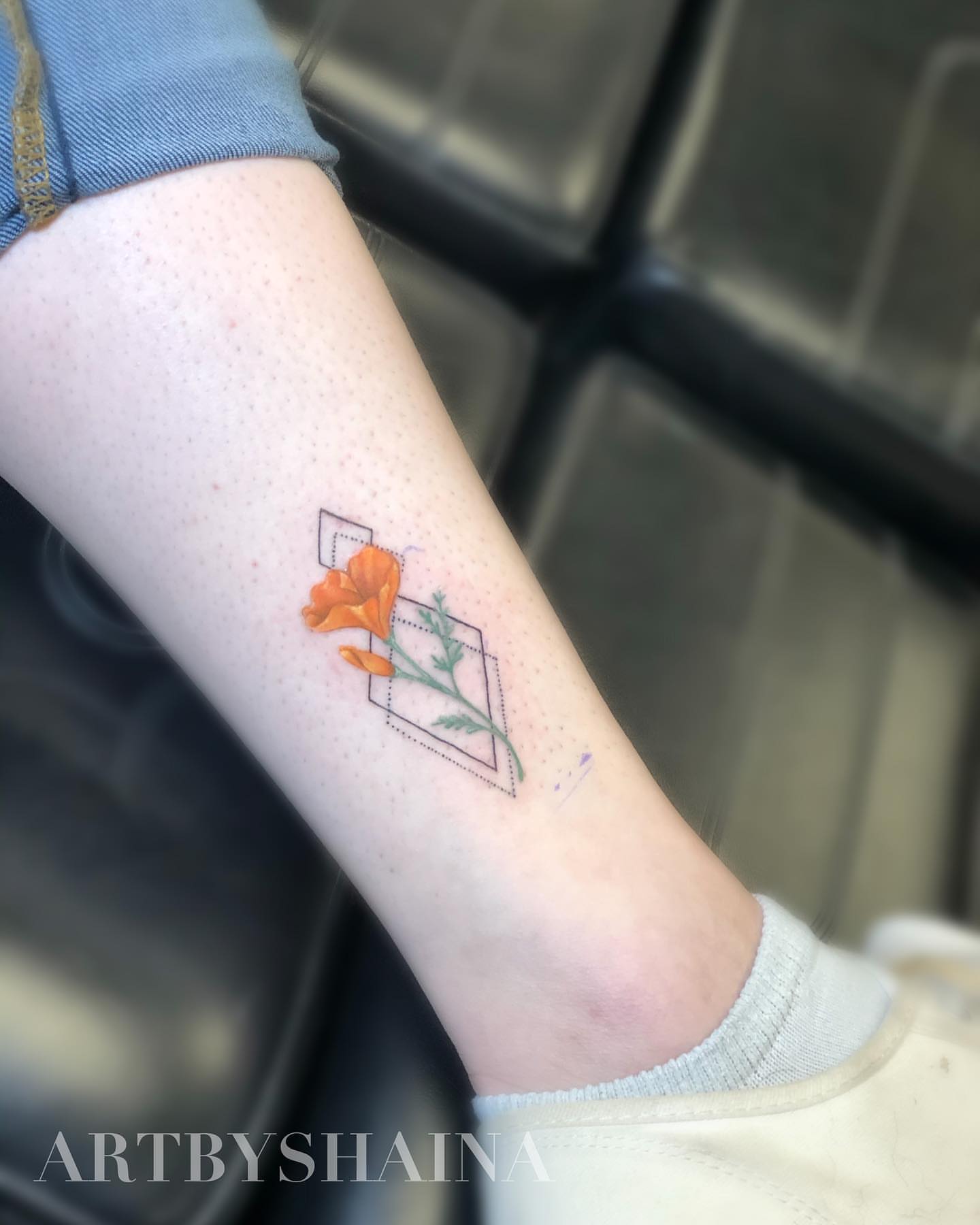 Orange flower dotwork tattoo on the forearm by ππ·π°πΈπ½π°