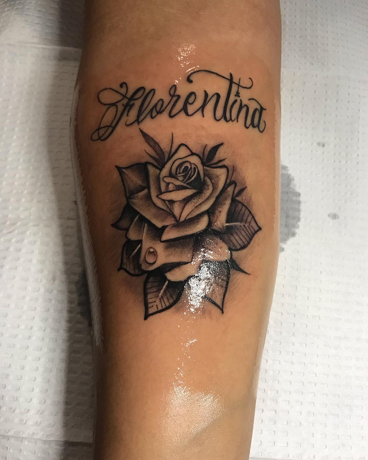 Rose black and grey tattoo on the forearm by Felix perez (Tattooer)