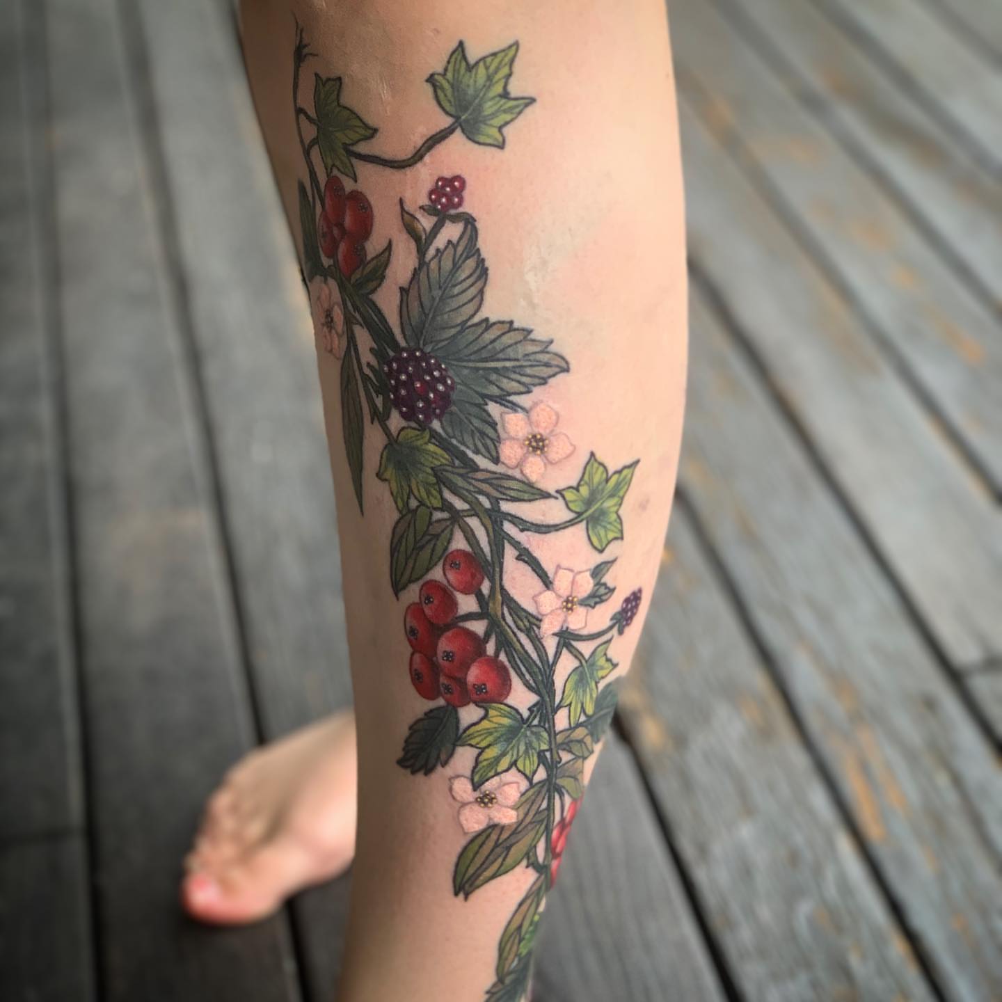 Berry vine realism tattoo on the forearm by 𝓚𝓪𝓼𝓼𝓪𝓷𝓭𝓻𝓪 𝓜𝓬𝓒𝓪𝓵𝓵, Eugene, Oregon