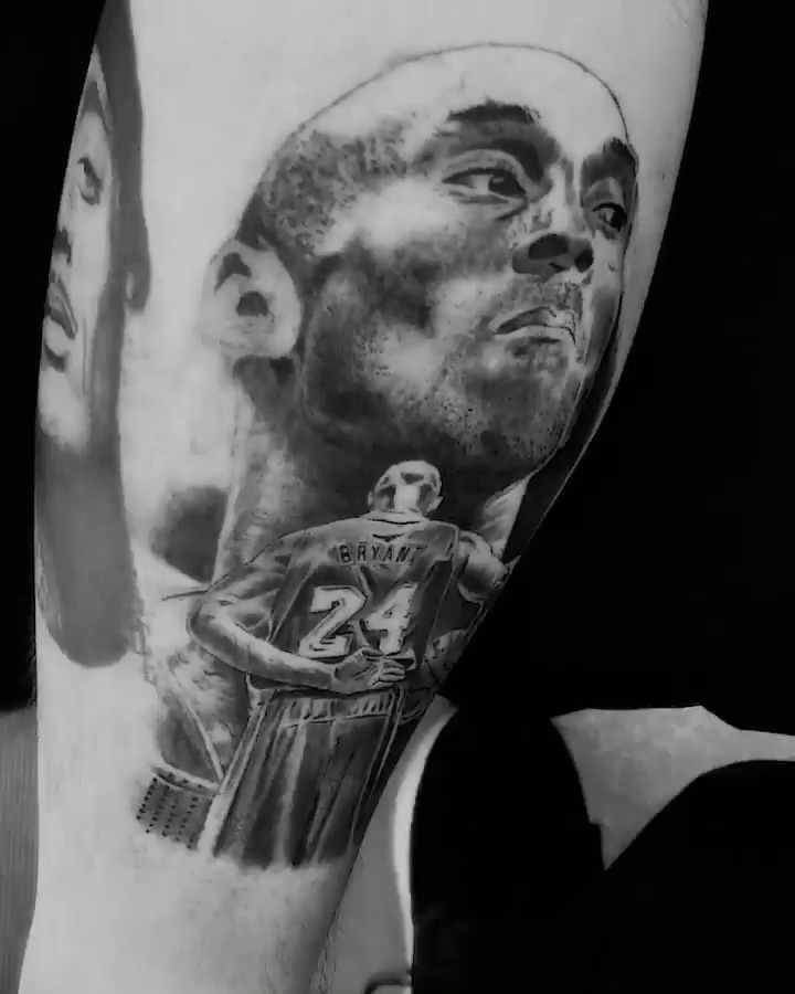 Kobe Bryant portrait realism tattoo by Carlos Macedo Tattoo
