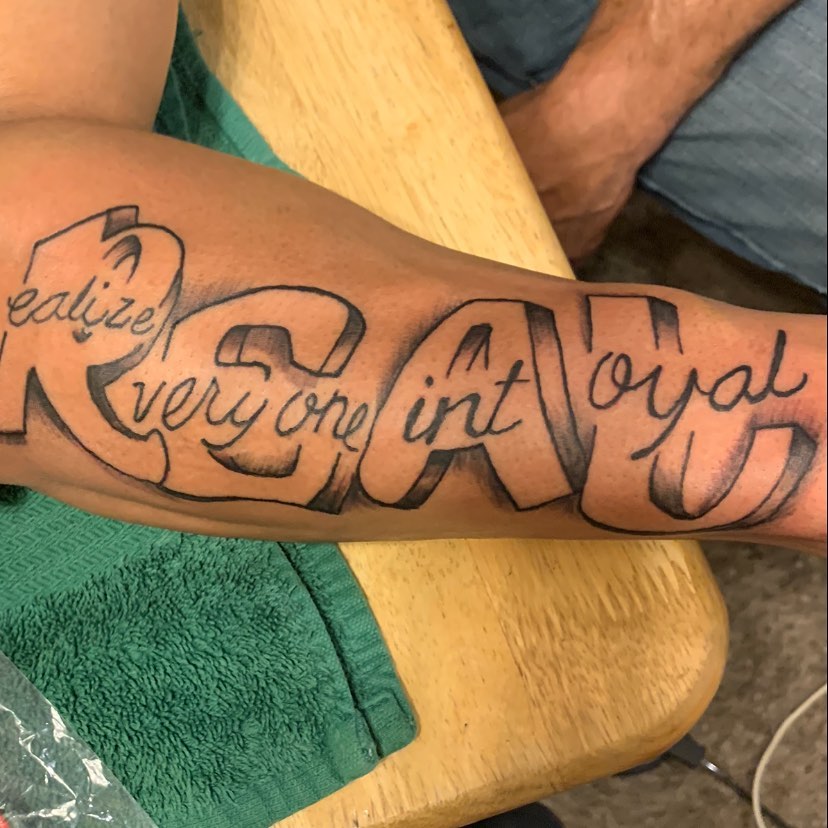 Tattoo by @emjaygeez_88 — lettering_script, blackwork