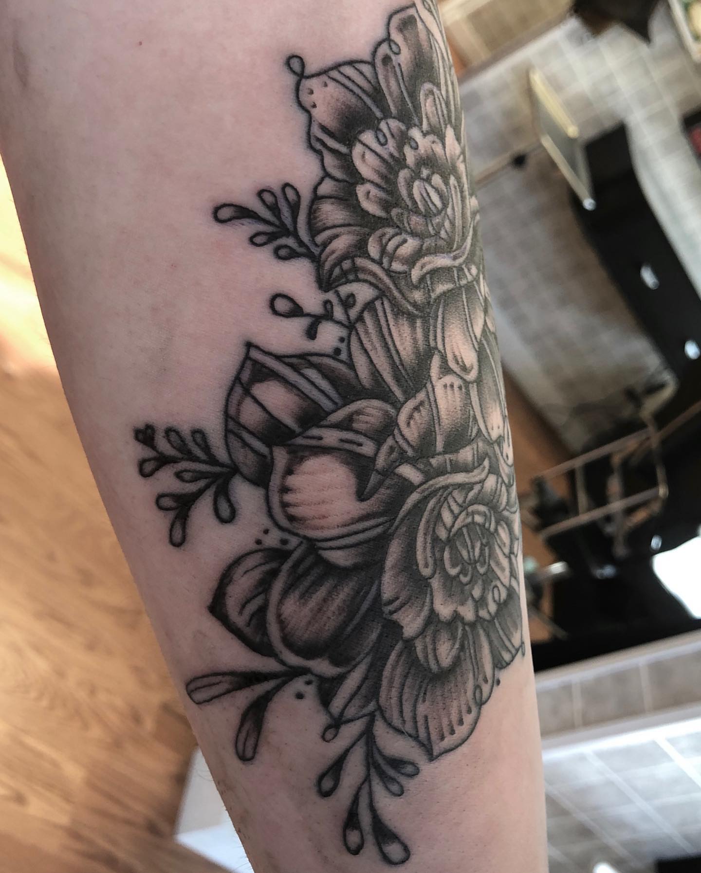Tattoo by @strangebrewtattoo — black_and_grey