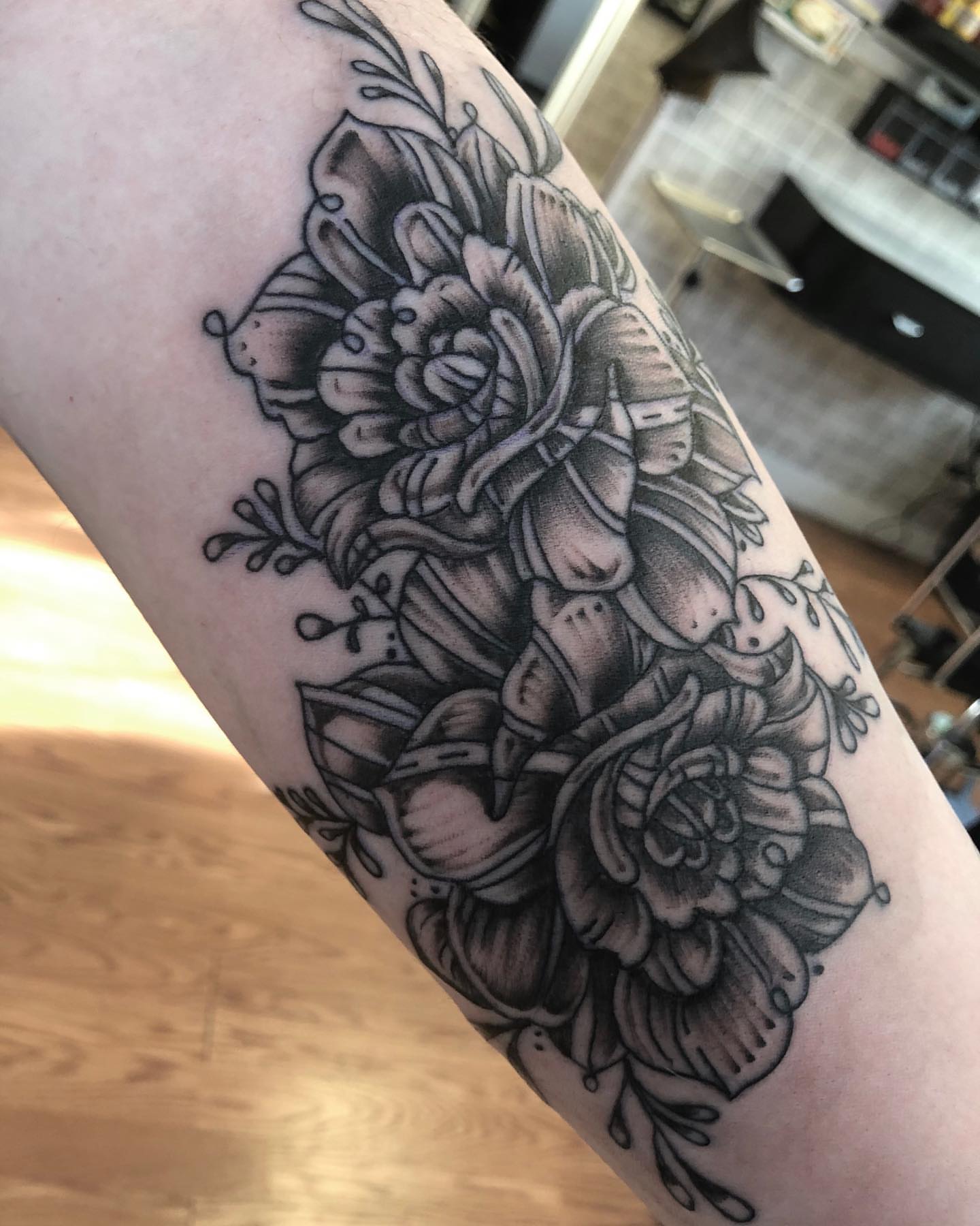 Tattoo by @strangebrewtattoo — black_and_grey