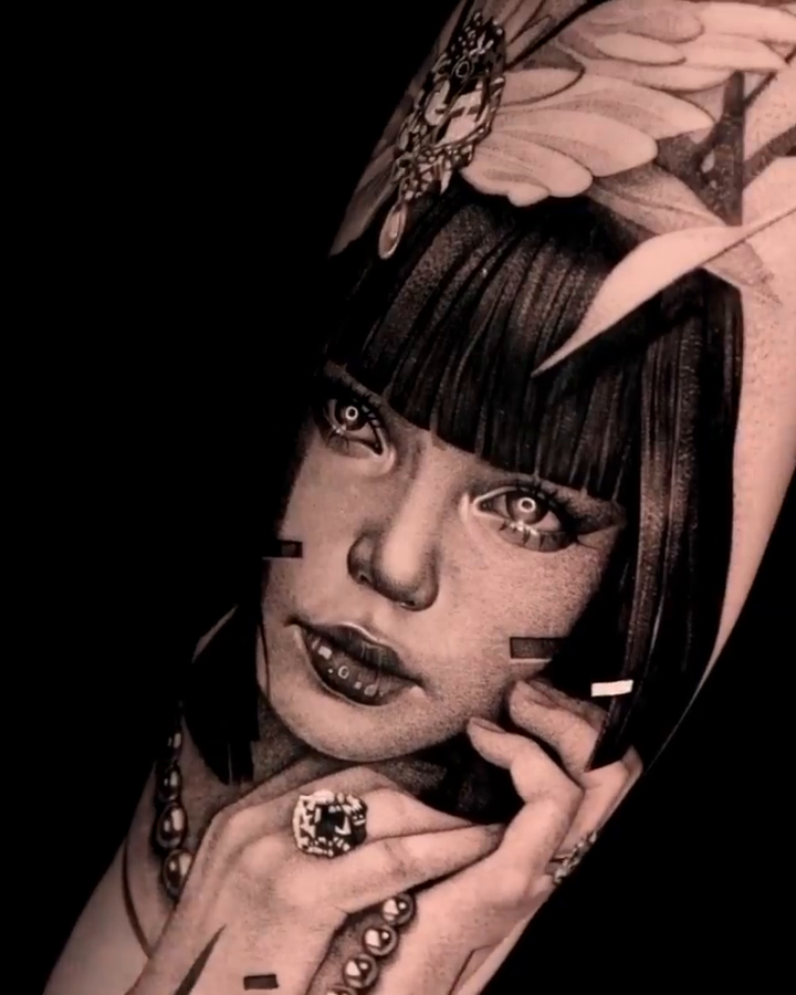 Portrait of a woman realism tattoo by Ke$la