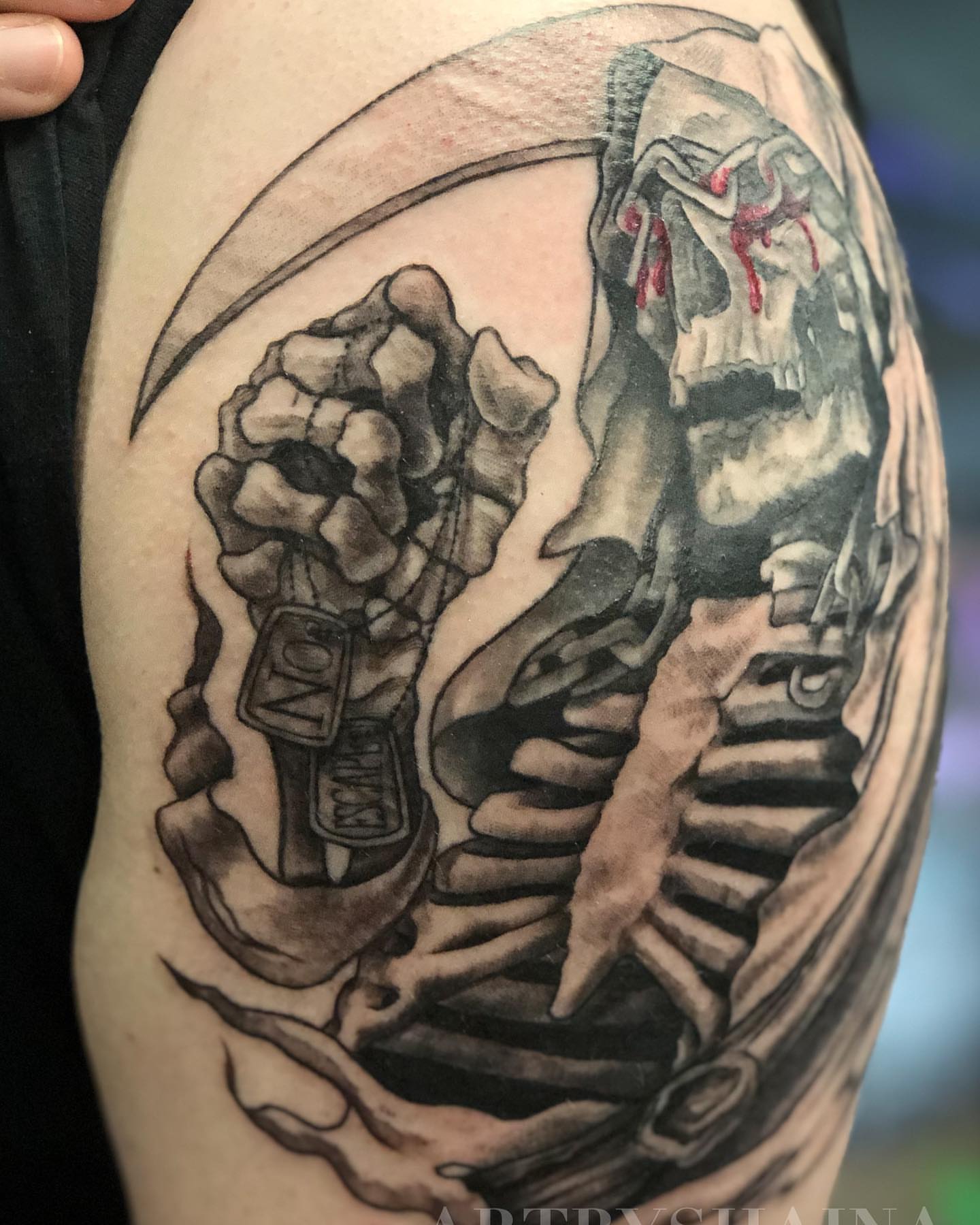 Grim reaper realism tattoo on the shoulder by ππ·π°πΈπ½π°