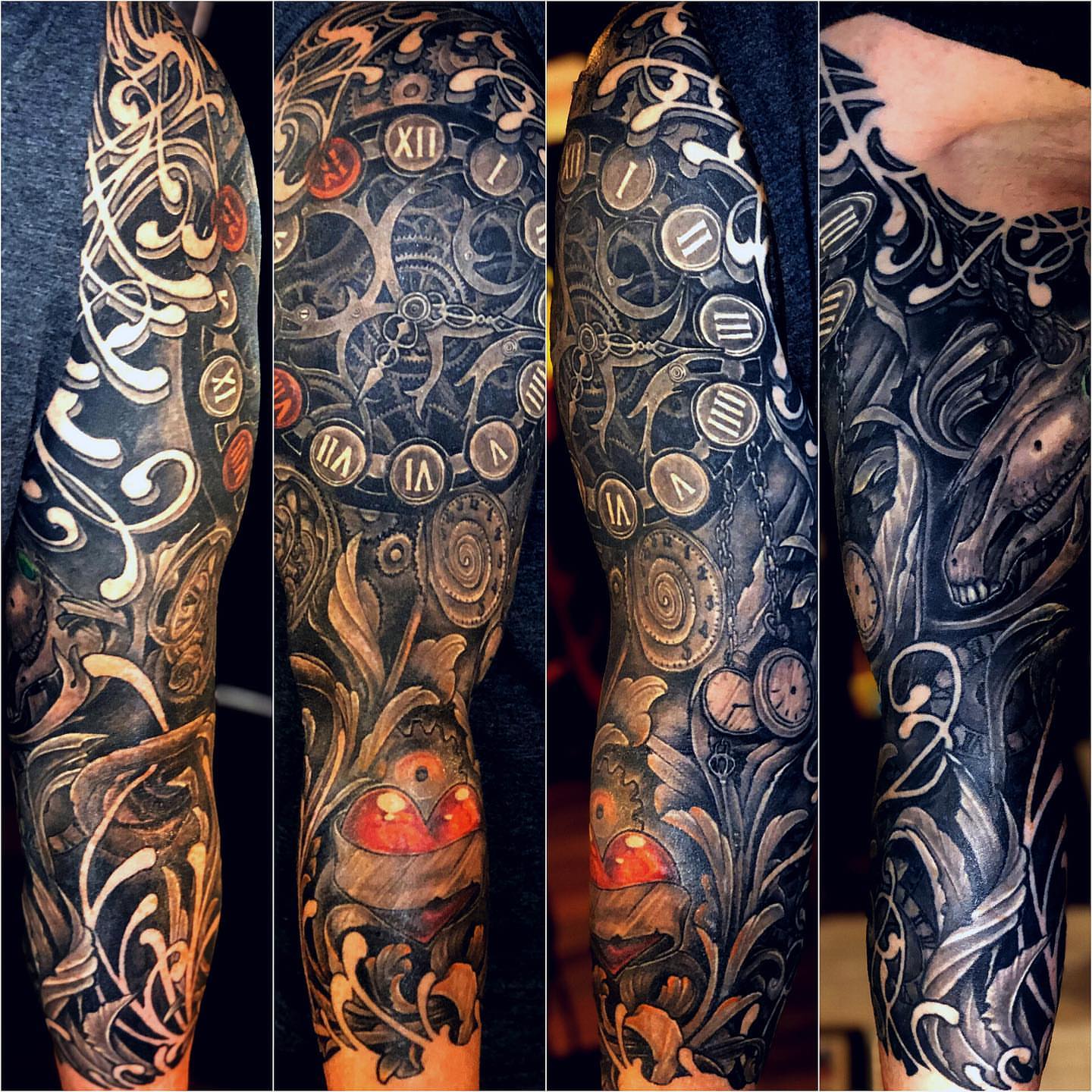 Mechanical clock realism tattoo on the forearm by Patrick Delvar