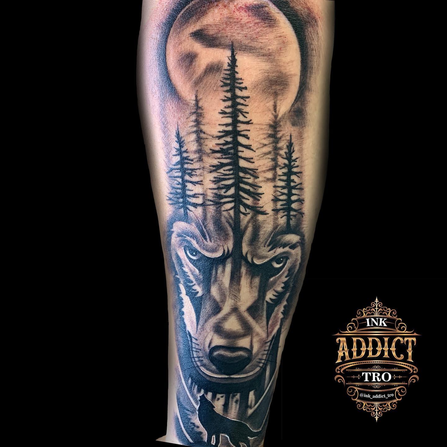 Wolf realism tattoo on the forearm by Trocon Talhouk