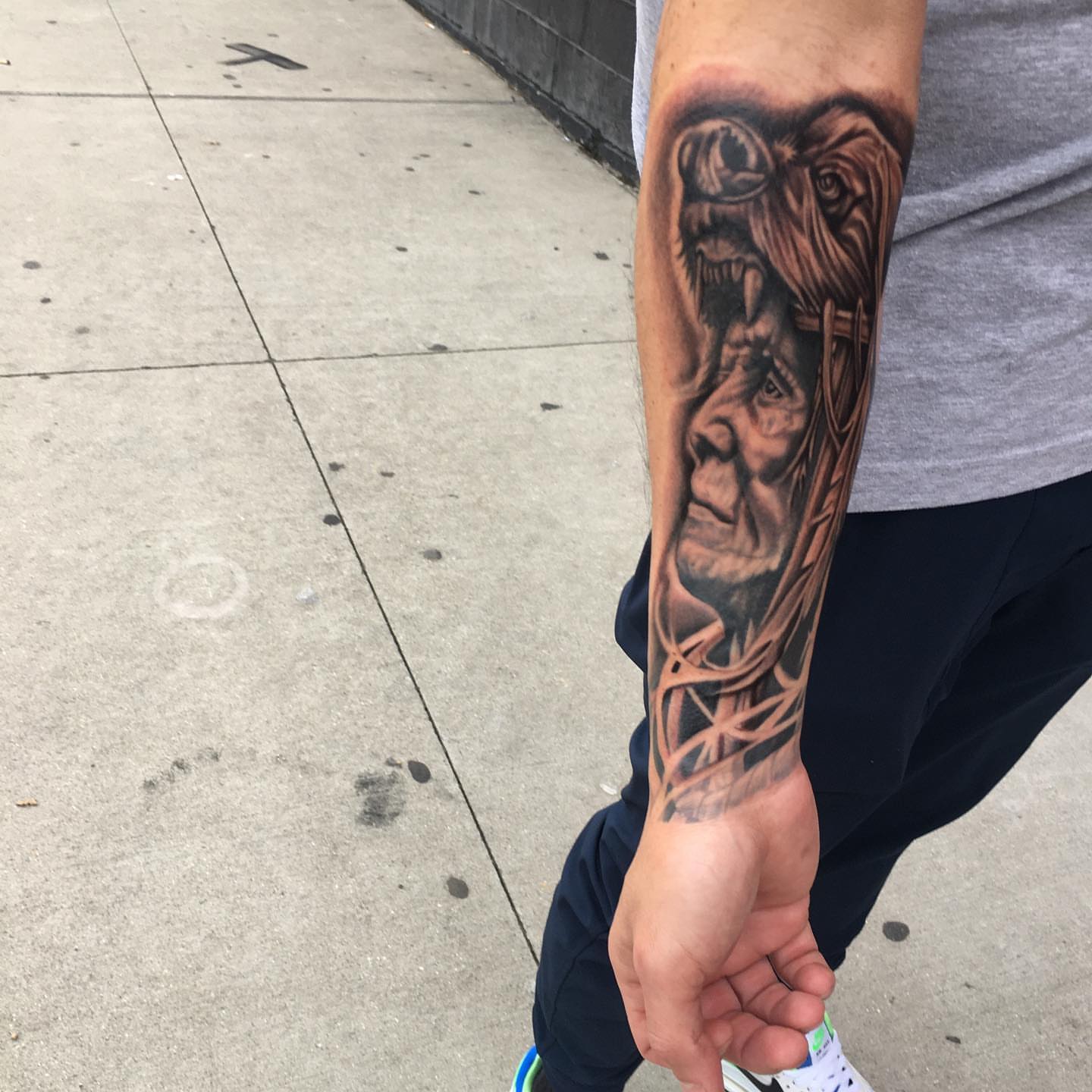 Old man realism tattoo on the forearm by Brian Keith