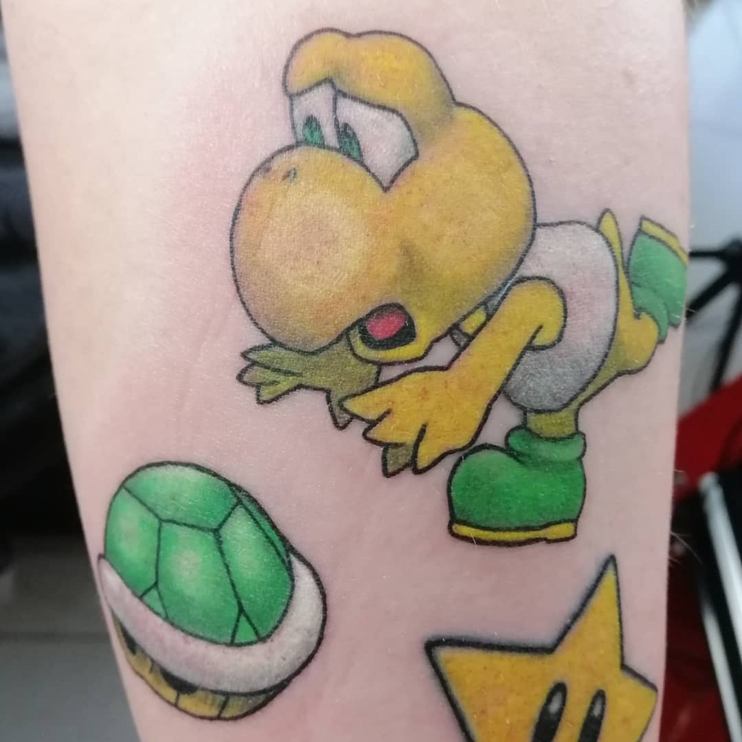 Koopa troopa new school tattoo on the forearm by Sonia