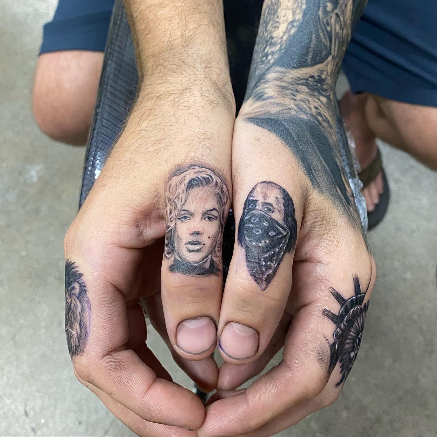 Portrait realism tattoo on the hand by Creeper tattoo