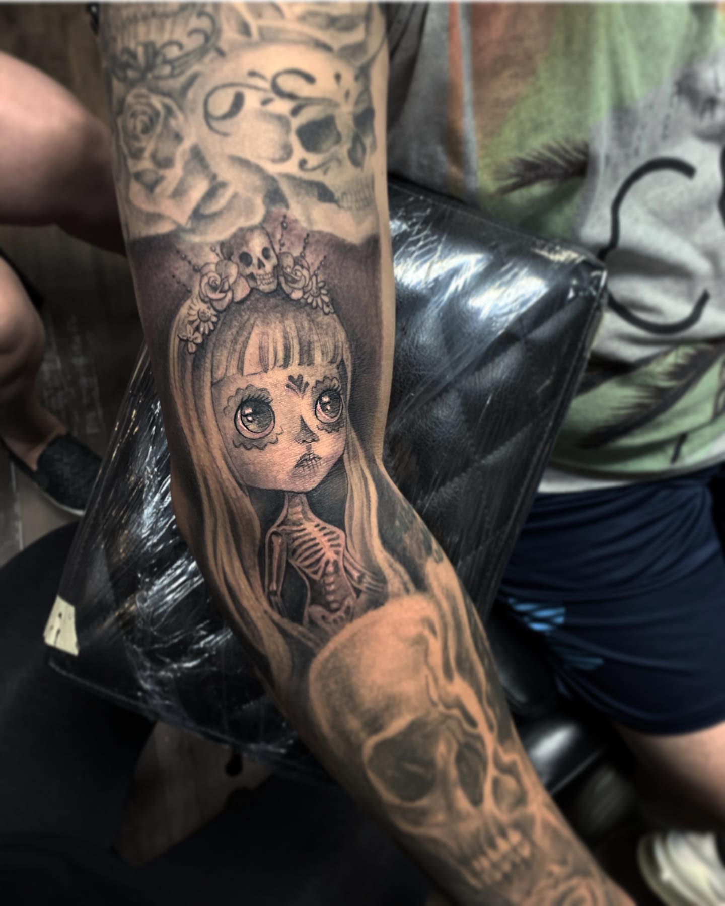 Sugar skull girl realism tattoo on the forearm by Nance⚡
