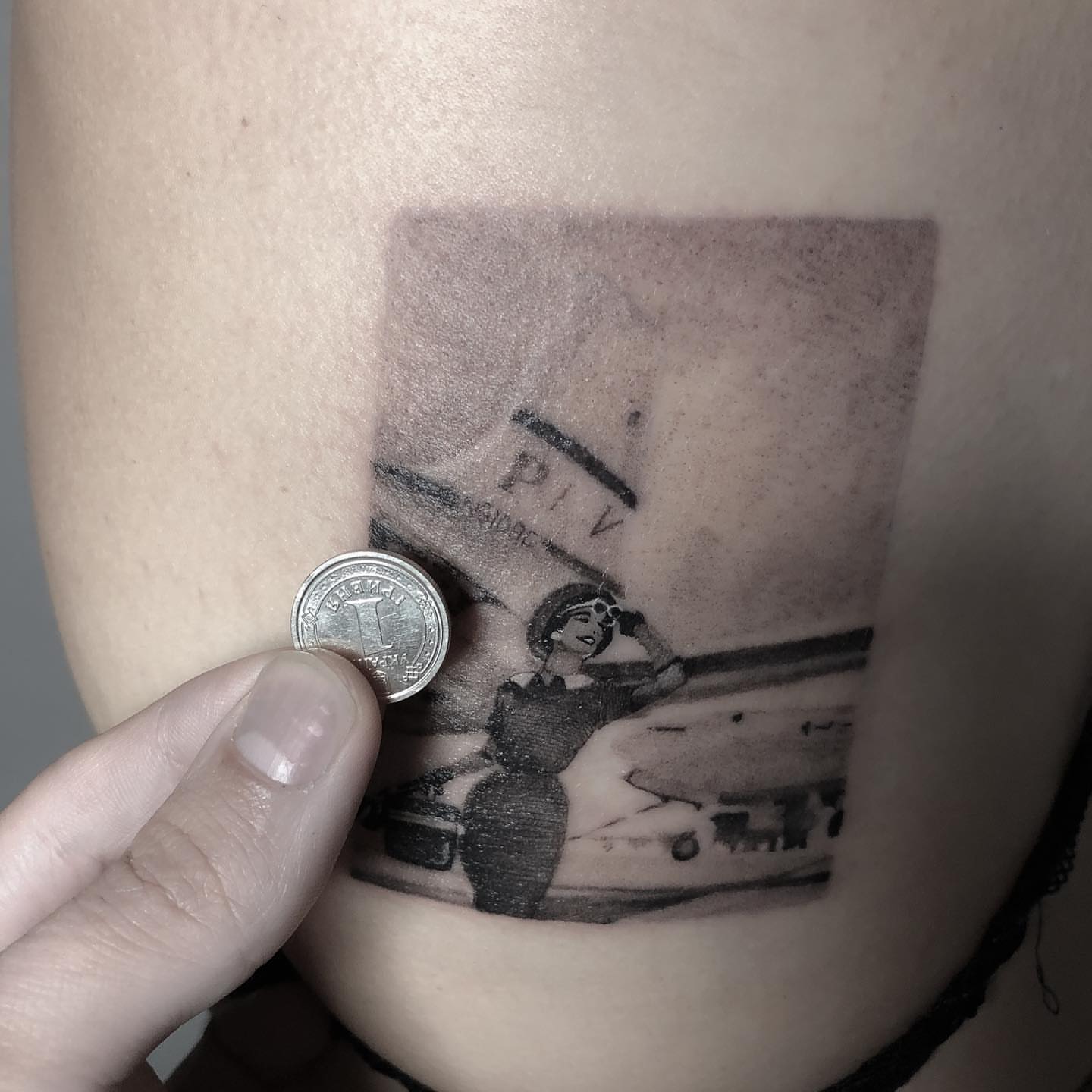 Woman with car black and grey tattoo by โ๏ธ Dima Sova โ๏ธ Tattoo ๐บ๐ธ Arlington VA