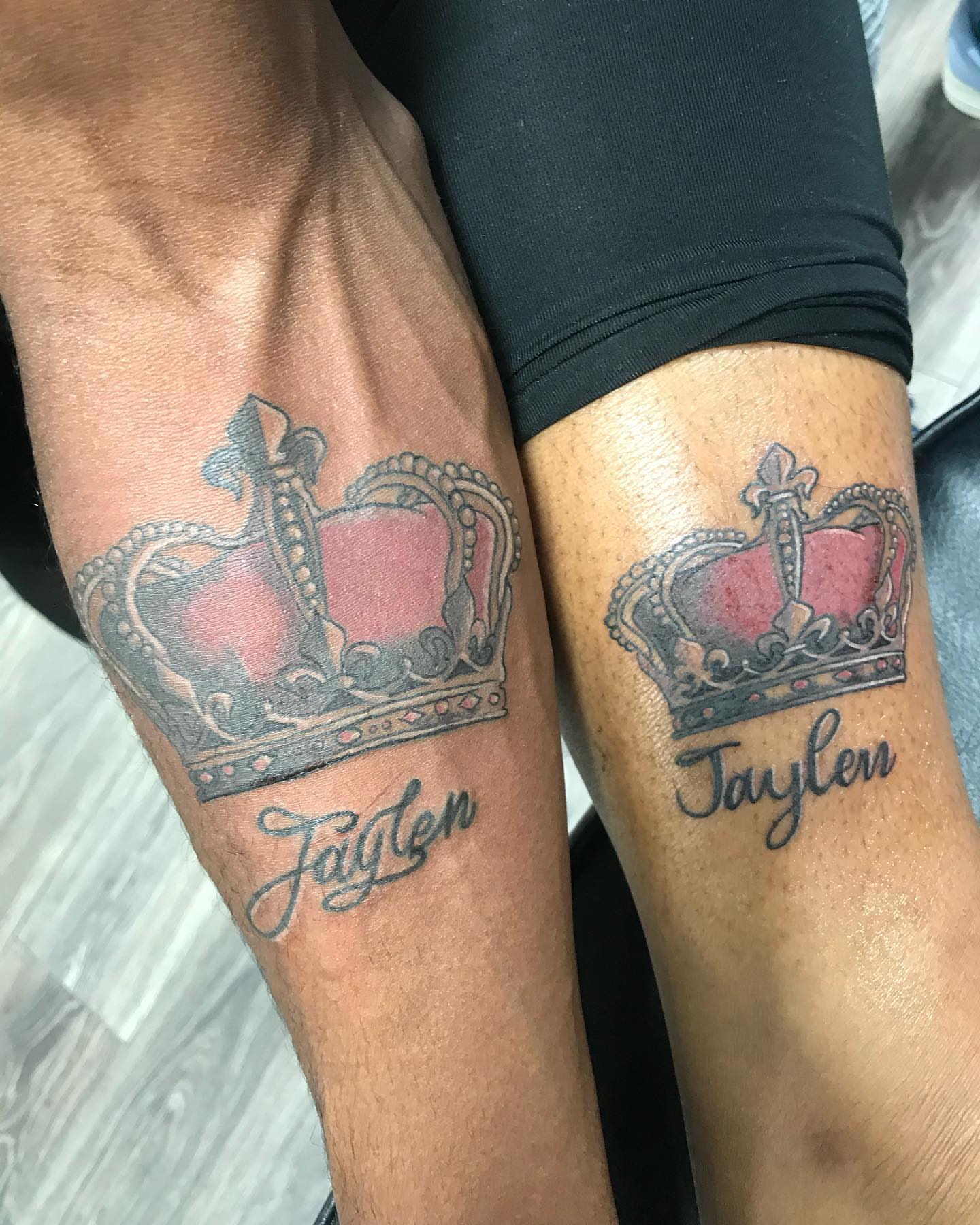 Crowns American traditional tattoo on the forearm by Dre Inks