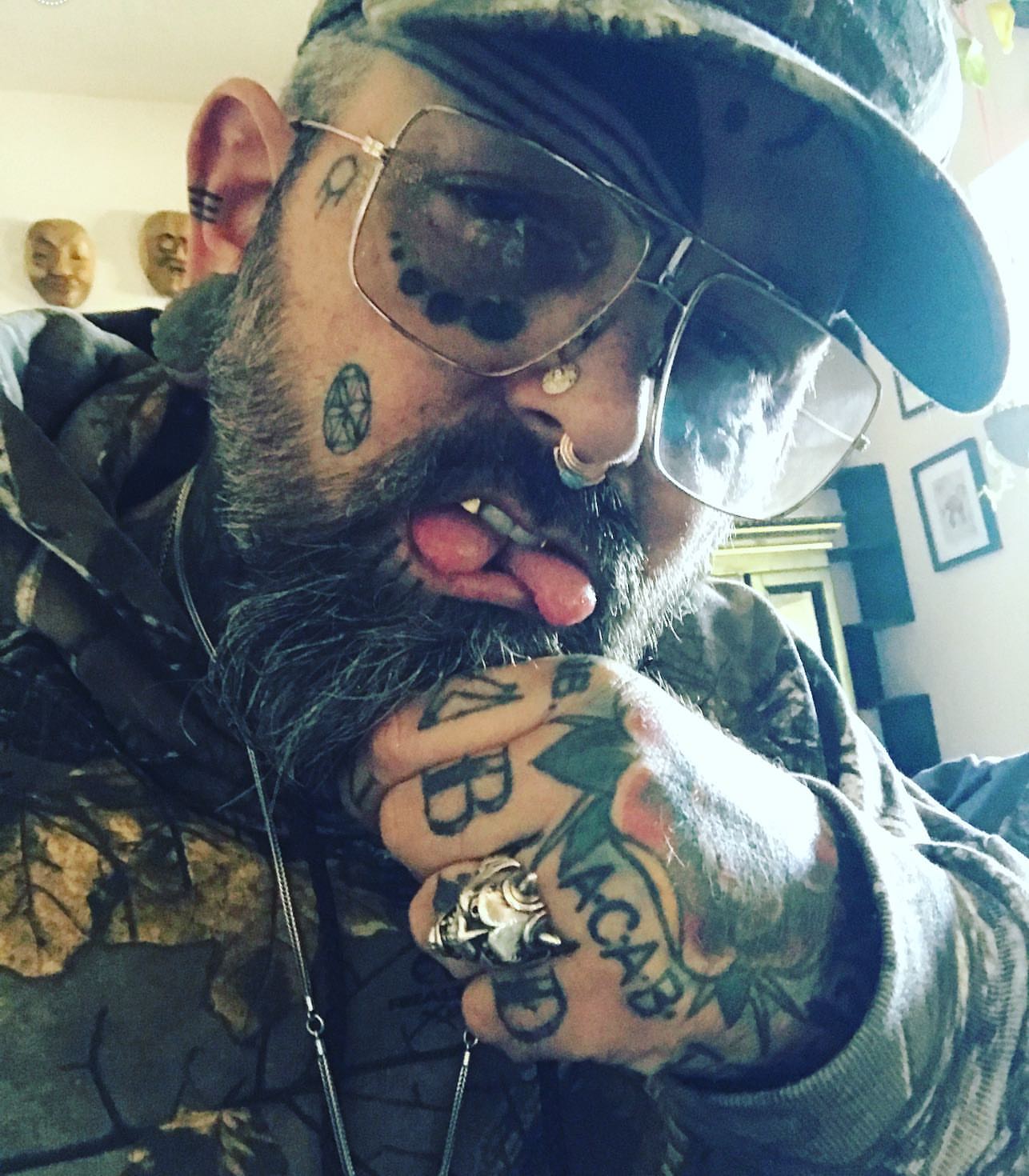 Beard and mustache black and grey tattoo by lunacobra