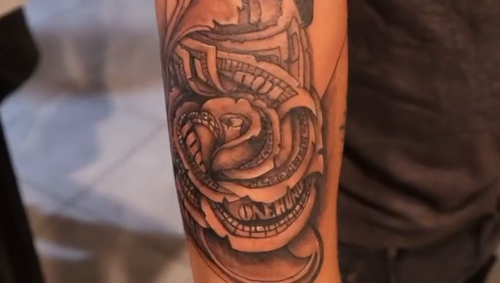 Rose and playing cards realism tattoo by Kevin Palma