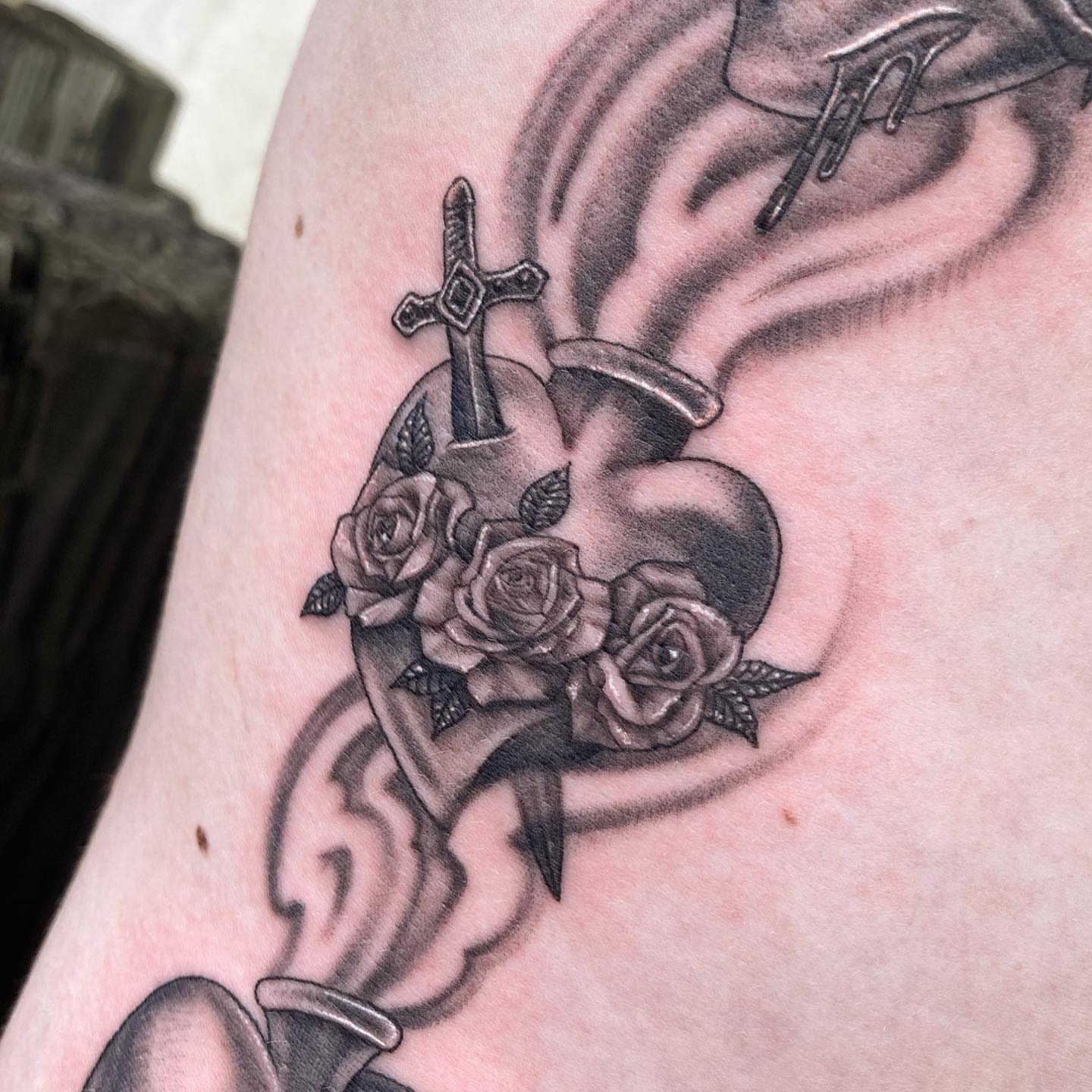 Tattoo by @emlectric_ — black_and_grey, neo_traditional