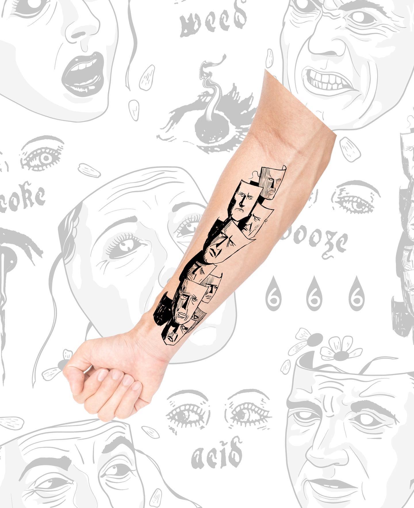 Portrait collage black and grey tattoo on the forearm by πππ πππππππ