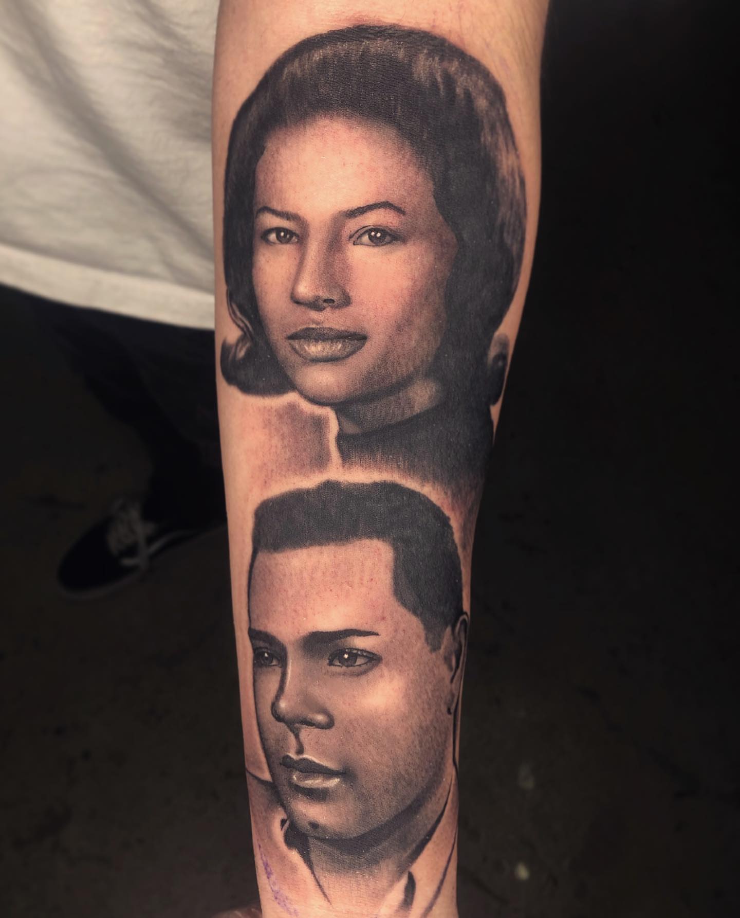 Portrait realism tattoo on the forearm by David Torres