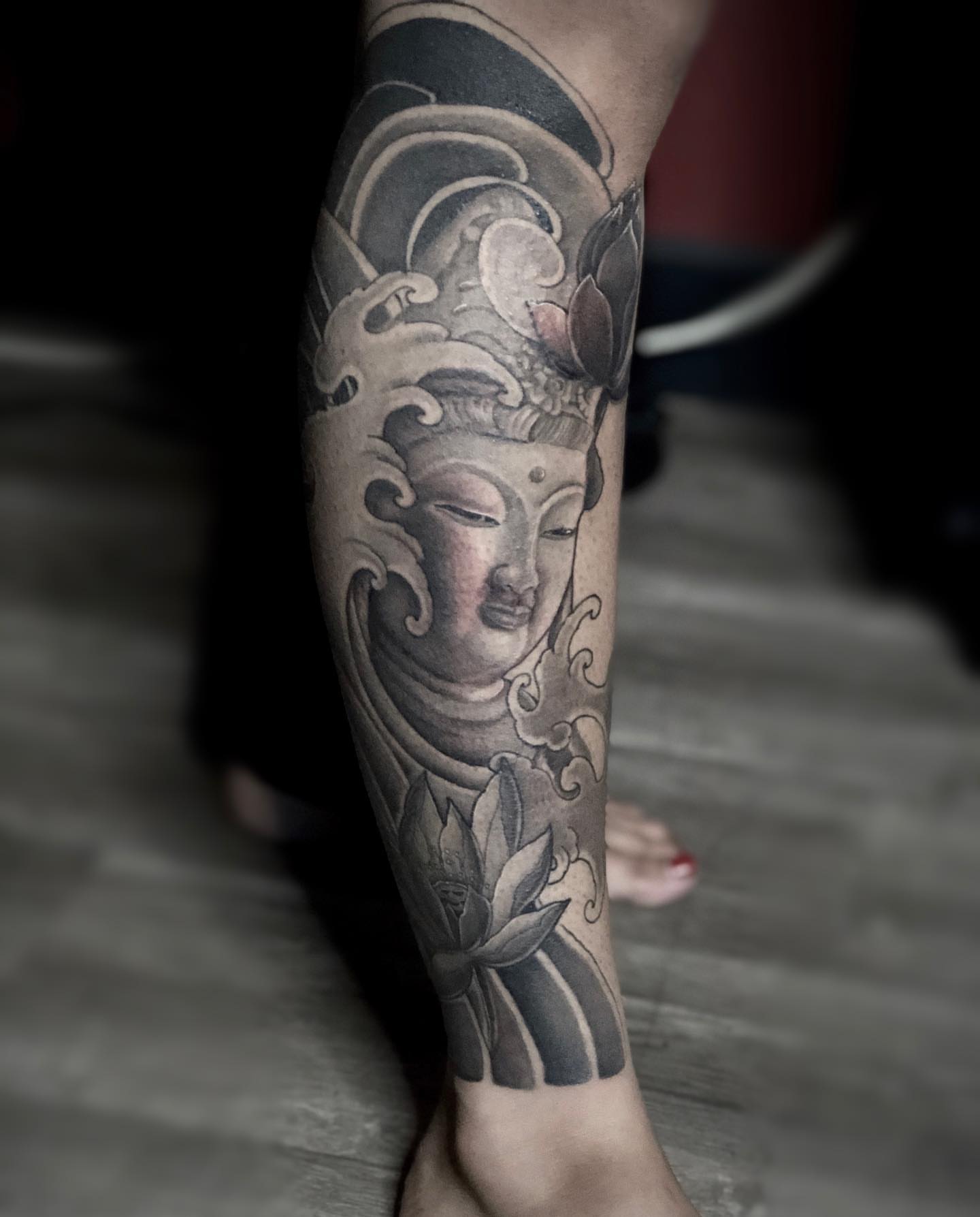 Buddha head japanese irezumi tattoo on the forearm by Daniel Gutierrez