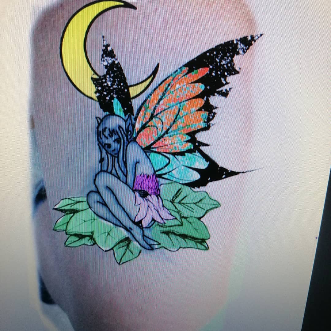 Fairy with wings new school tattoo on the forearm by Sonia