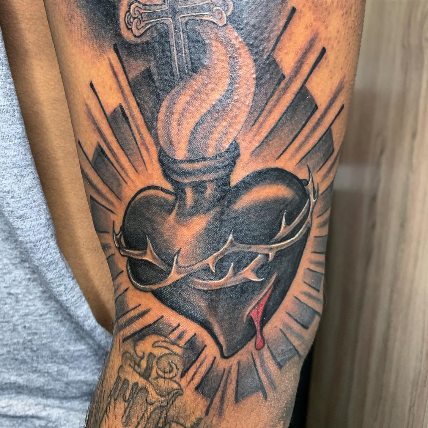 Religious icon black and grey tattoo on the forearm by The Tattoo Saint- DMV Tattoo Artist, Hyattsville, Maryland