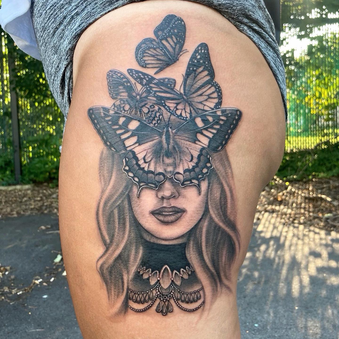 Tattoo by @emlectric_ — black_and_grey, realism
