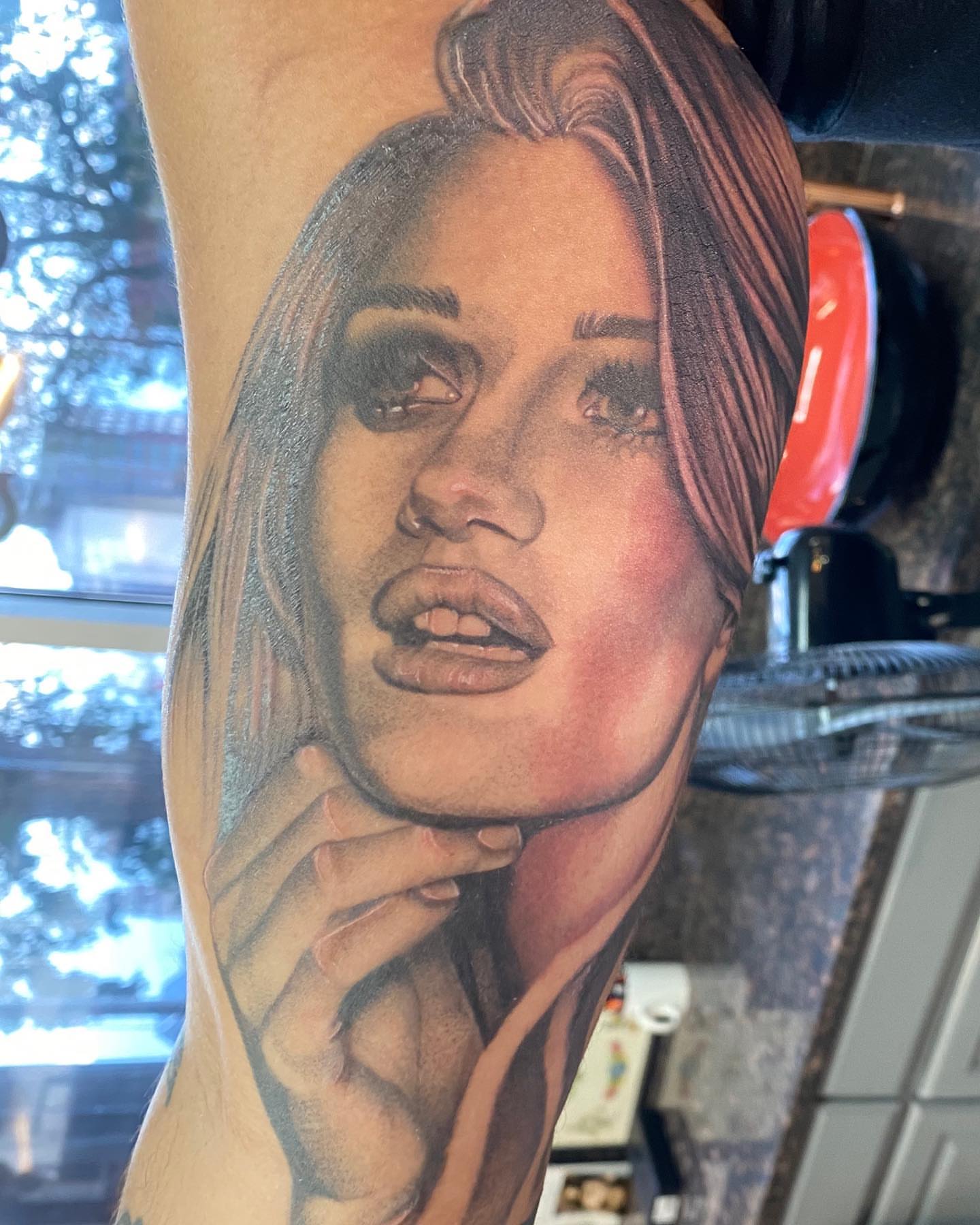 Portrait realism tattoo on the forearm by Adrian Dominguez, Las Vegas, Nevada