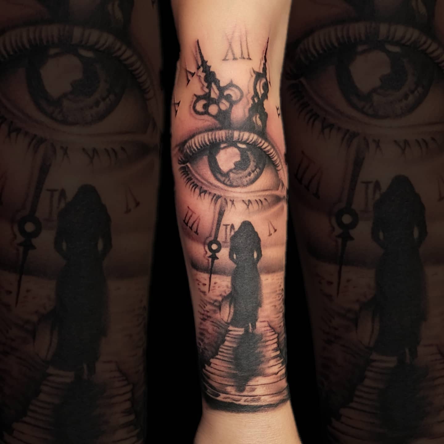 Eye and pyramid realism tattoo on the forearm by Mark Melanson