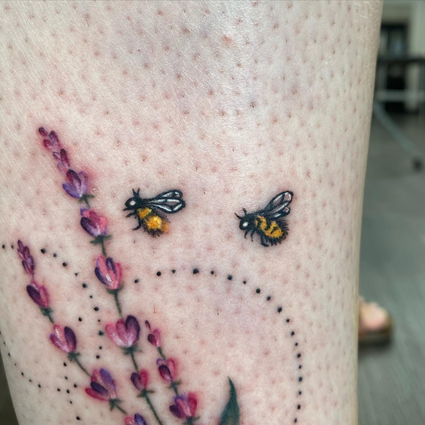Bees and flowers dotwork tattoo on the forearm by 𝕤𝕒𝕣𝕒𝕙 𝕞𝕠𝕣𝕒𝕟📌, Dayton, Ohio