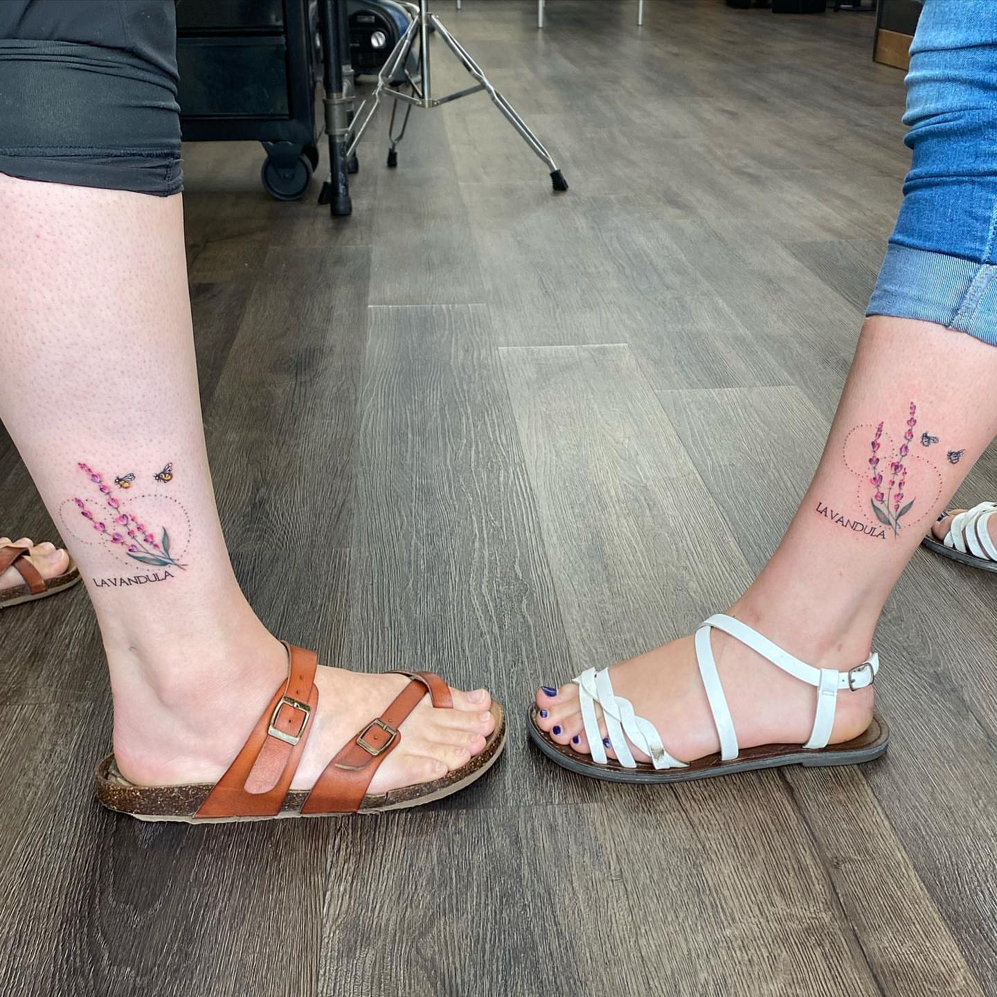 Lavender and butterflies dotwork tattoo on the calf by 𝕤𝕒𝕣𝕒𝕙 𝕞𝕠𝕣𝕒𝕟📌, Dayton, Ohio
