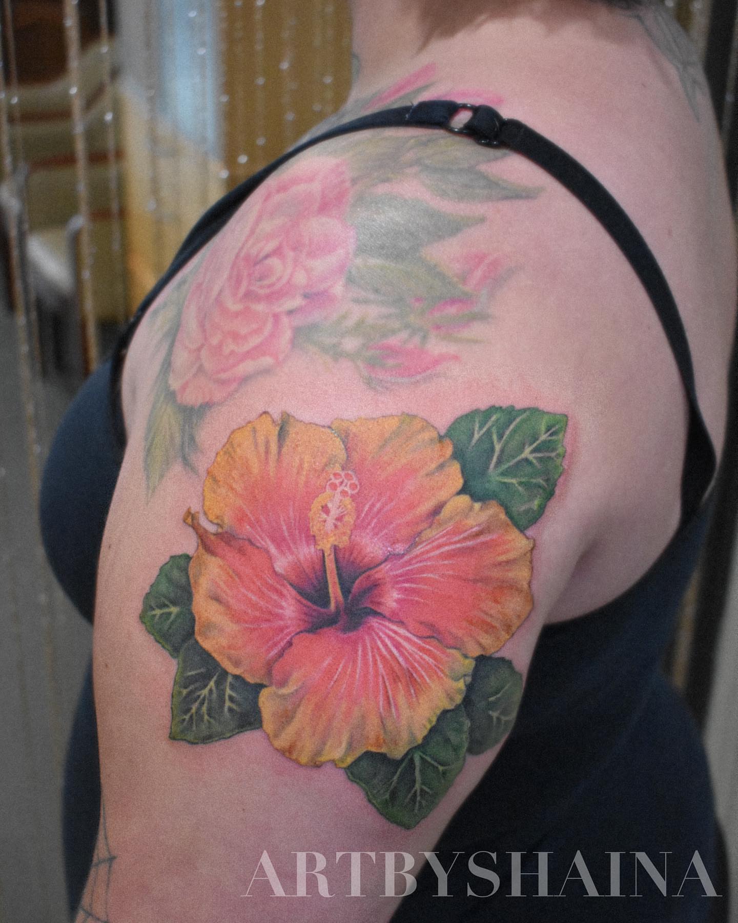 Hibiscus flower realism tattoo on the shoulder by ππ·π°πΈπ½π°