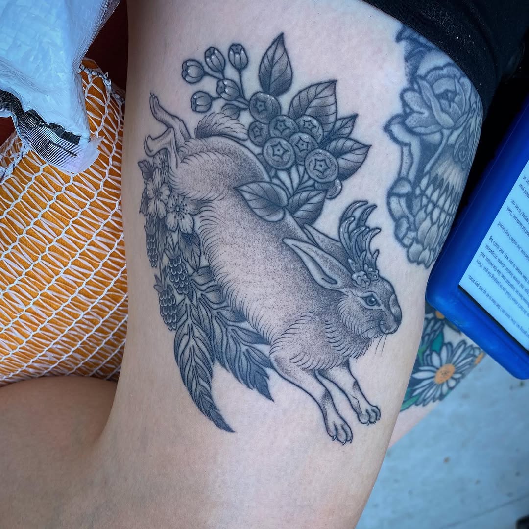 Tattoo by @beaniethemeanietattoo — black_and_grey, dotwork