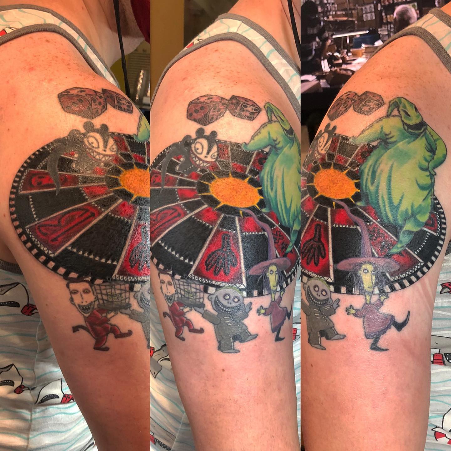The nightmare before christmas characters American traditional tattoo on the forearm by alexandra
