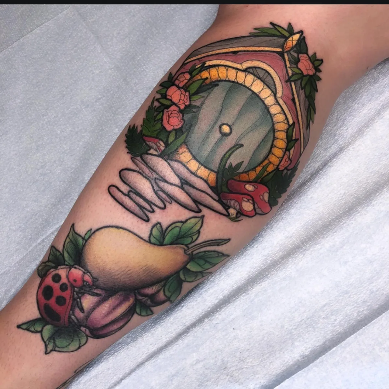 Enchanted garden American traditional tattoo on the forearm by ✤ ᴋɪʀᴀ ᴋɴᴏᴡʟᴛᴏɴ ✤