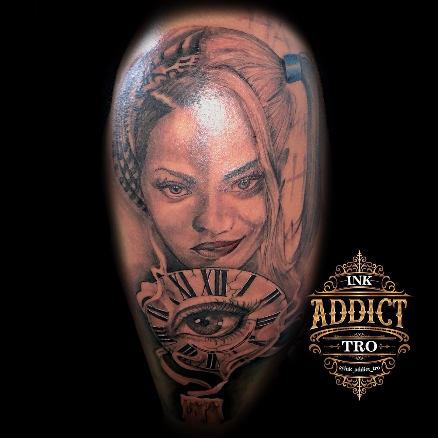Woman's face realism tattoo on the forearm by Trocon Talhouk