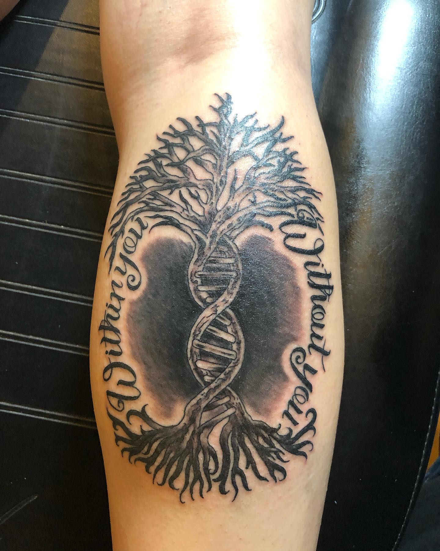 DNA tree realism tattoo on the forearm by A.W.