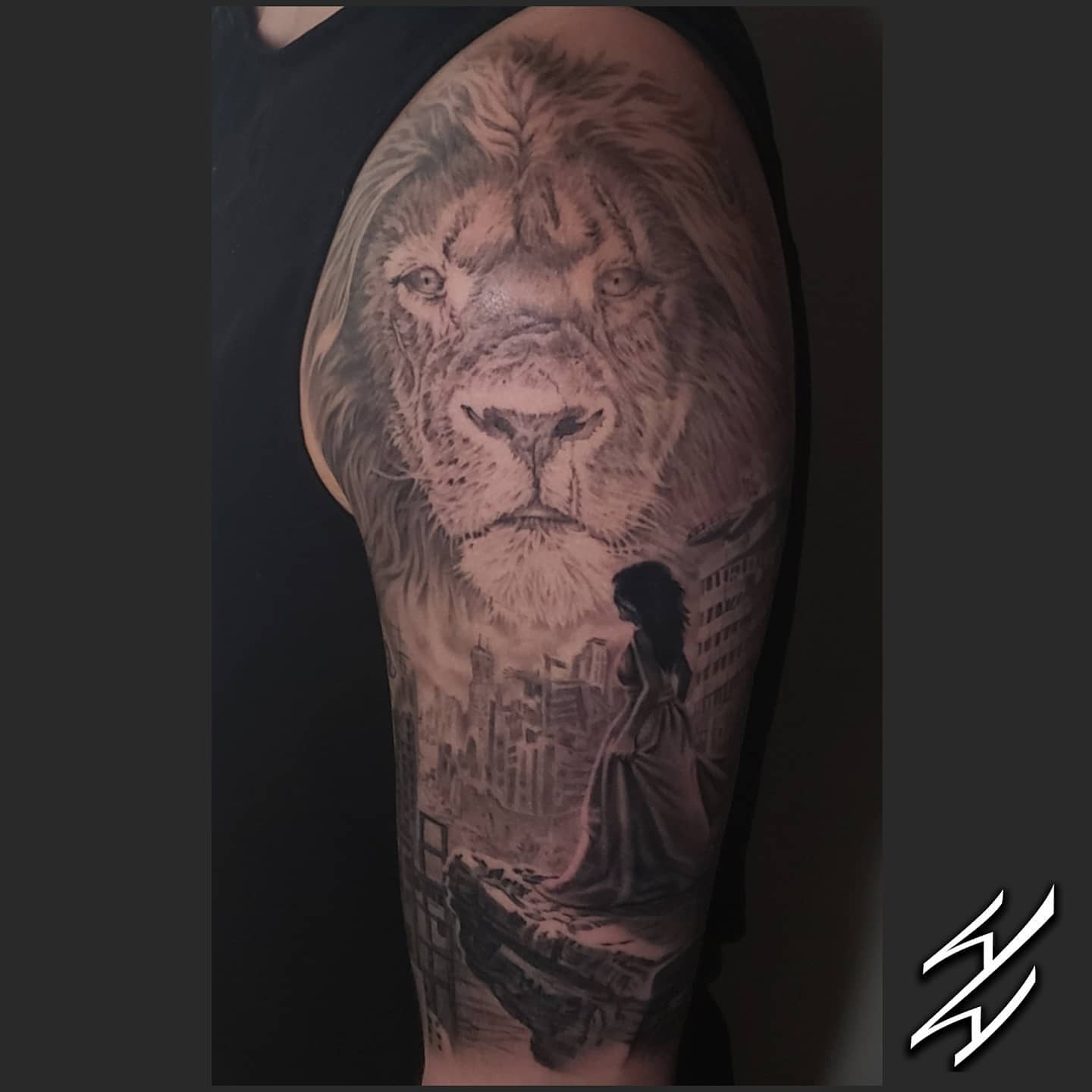 Lion realism tattoo on the forearm by Walt Watts, Salt Lake City, Utah