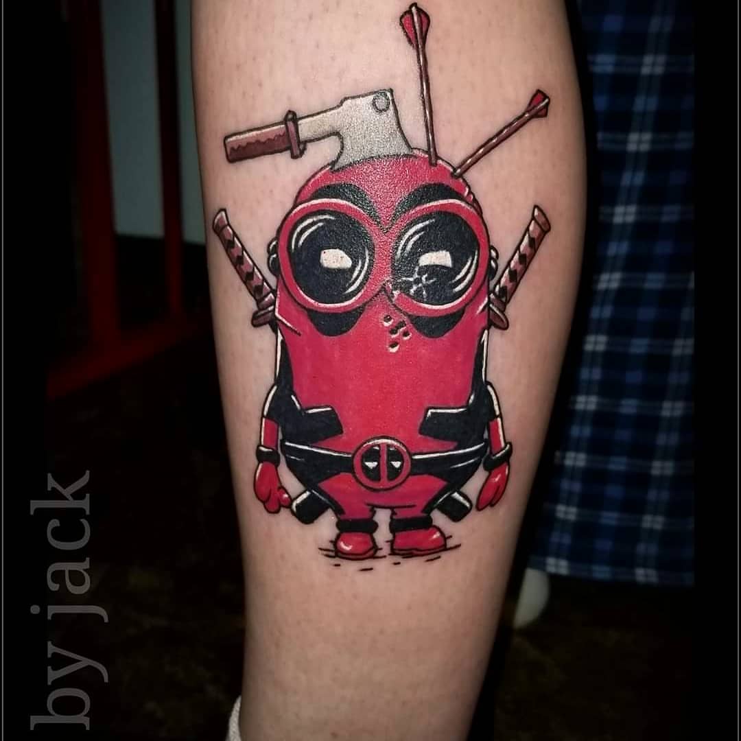 Deadpool new school tattoo on the forearm by Jack Daniel Knowlden