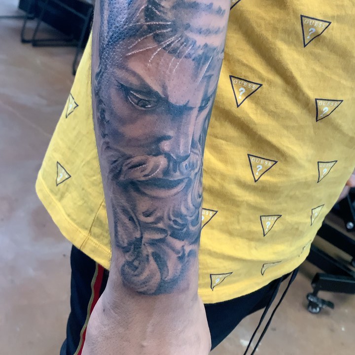 Bearded man realism tattoo on the forearm by Mikeyftsk2