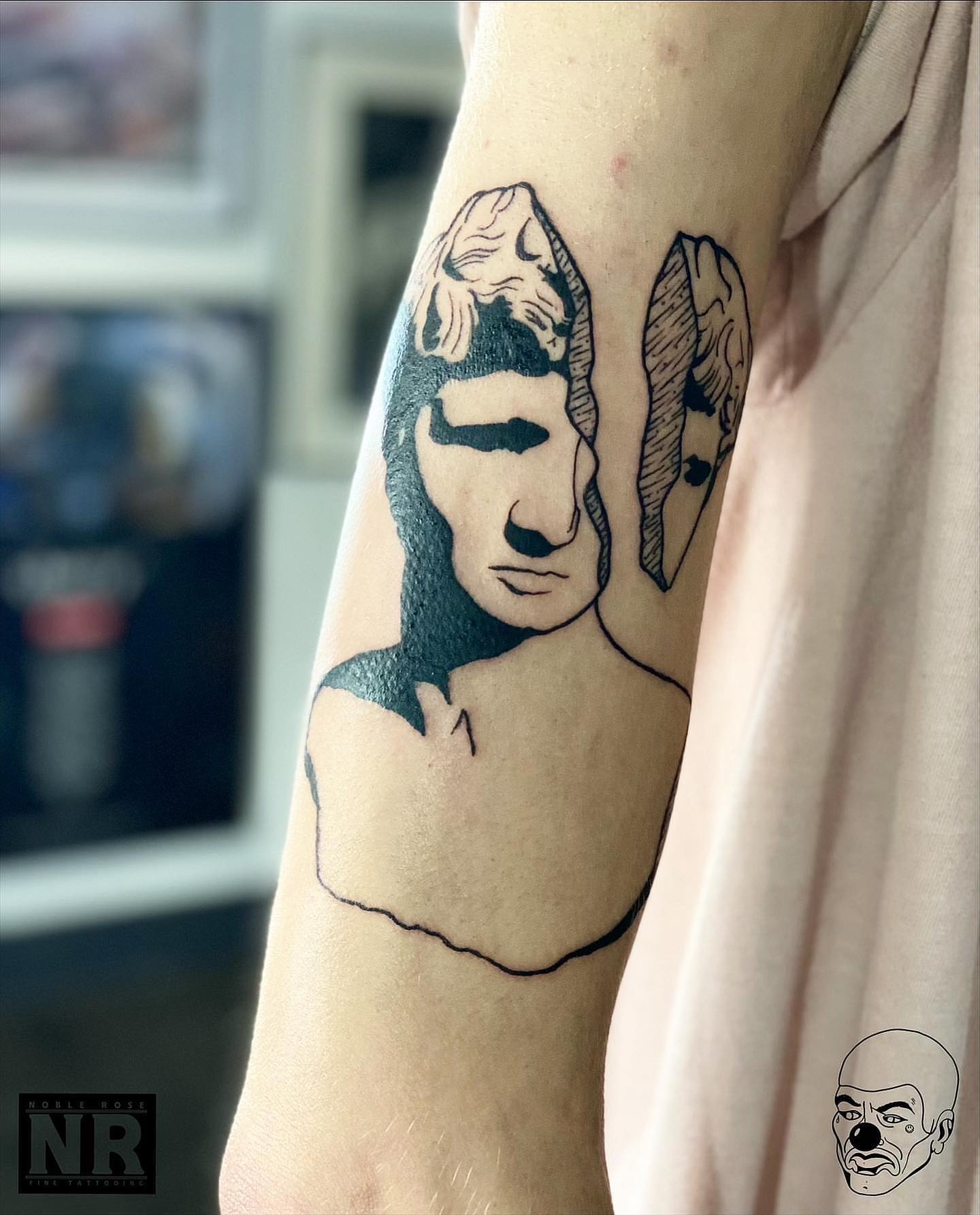 Statue black and grey tattoo on the forearm by πππ πππππππ