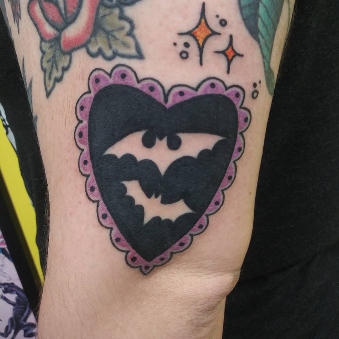Bat heart American traditional tattoo on the forearm by Herc