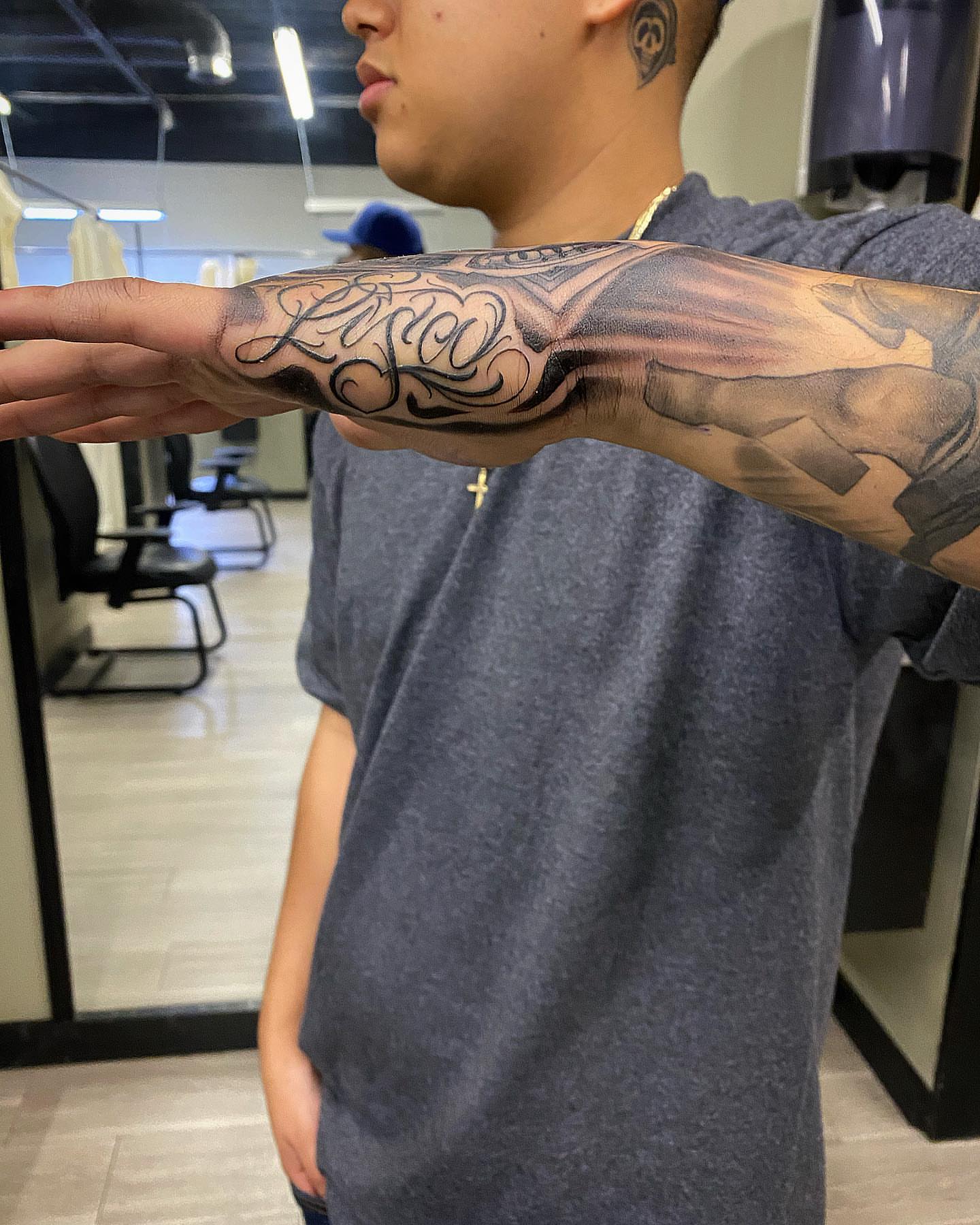 Script lettering lettering script tattoo on the forearm by TattsByShorty